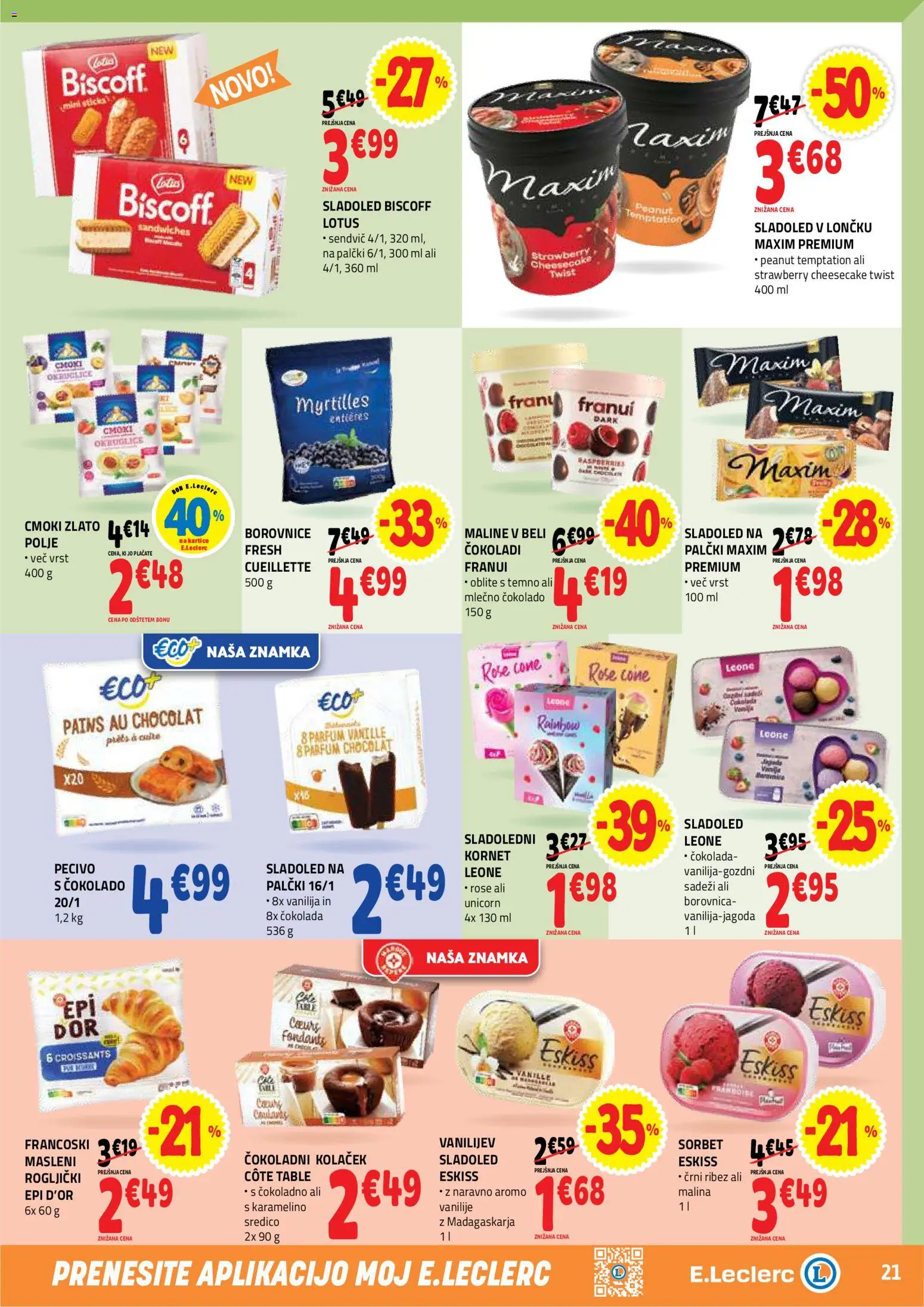 Novi E.leclerc katalog ponudbe – veljaven od 13.05.2026 | Stran: 21 | Izdelki: Rogljički, Ribez, Cokolada, Borovnice