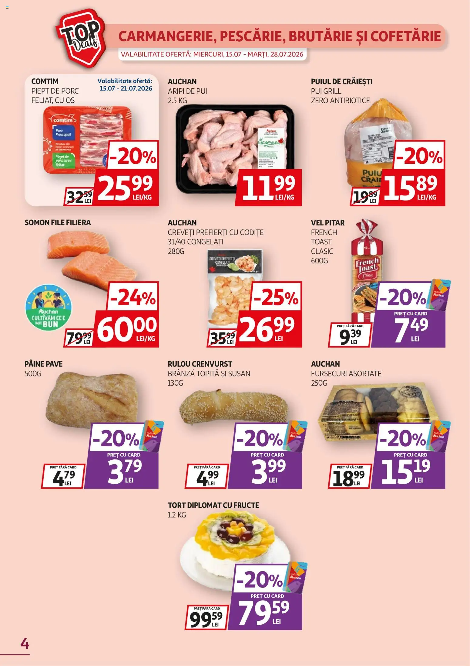 Noul catalog Auchan – valabil de la 15.07.2026 | Pagină: 4 | Produse: Zero, Pui, Somon, Fructe