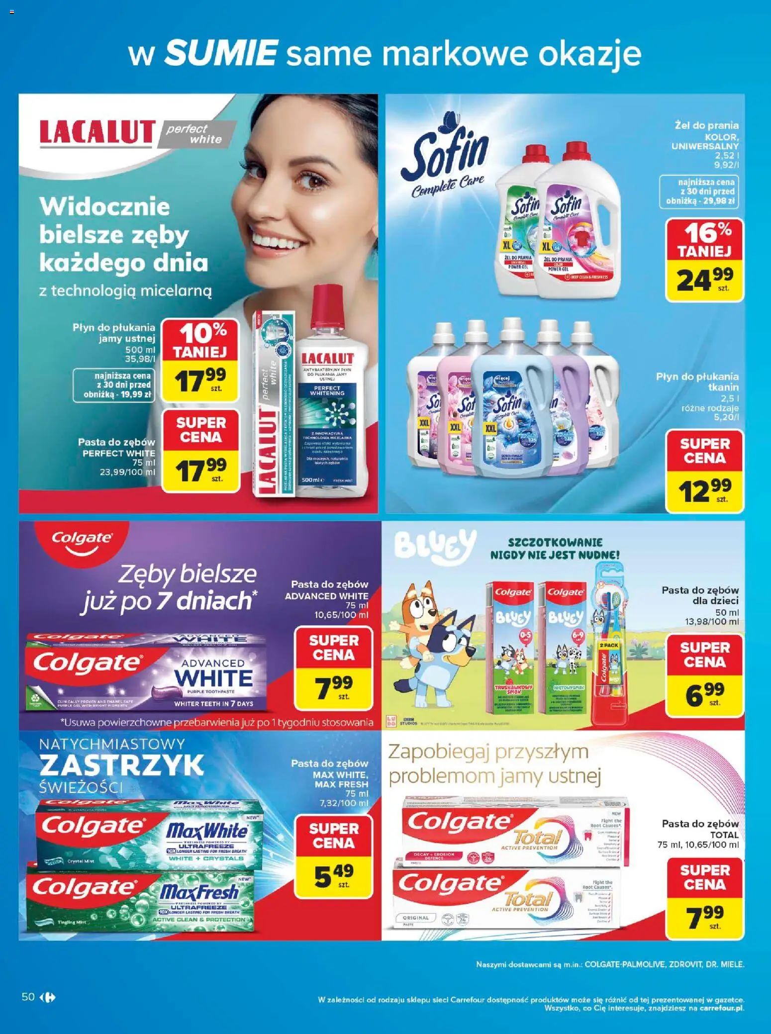 Carrefour gazetka - W sumie same markowe okazje od 08.06.2026 | Strona: 50 | Produkty: Lacalut, Pasta do zębów, Płyn do płukania jamy ustnej