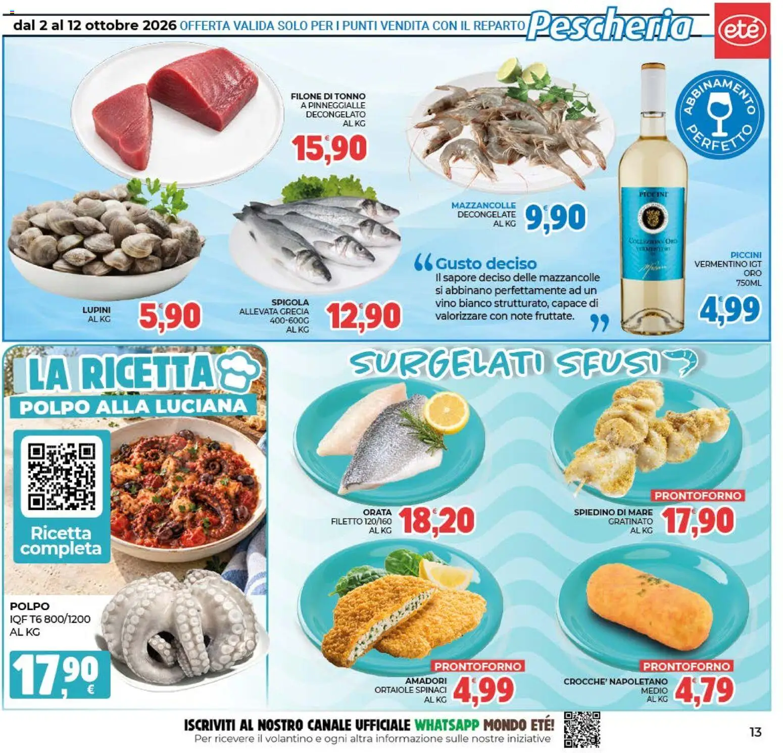 Volantino Eté del 02/10/2026 | Pagina: 13 | Prodotti: Orata, Vino, Tonno, Vino bianco