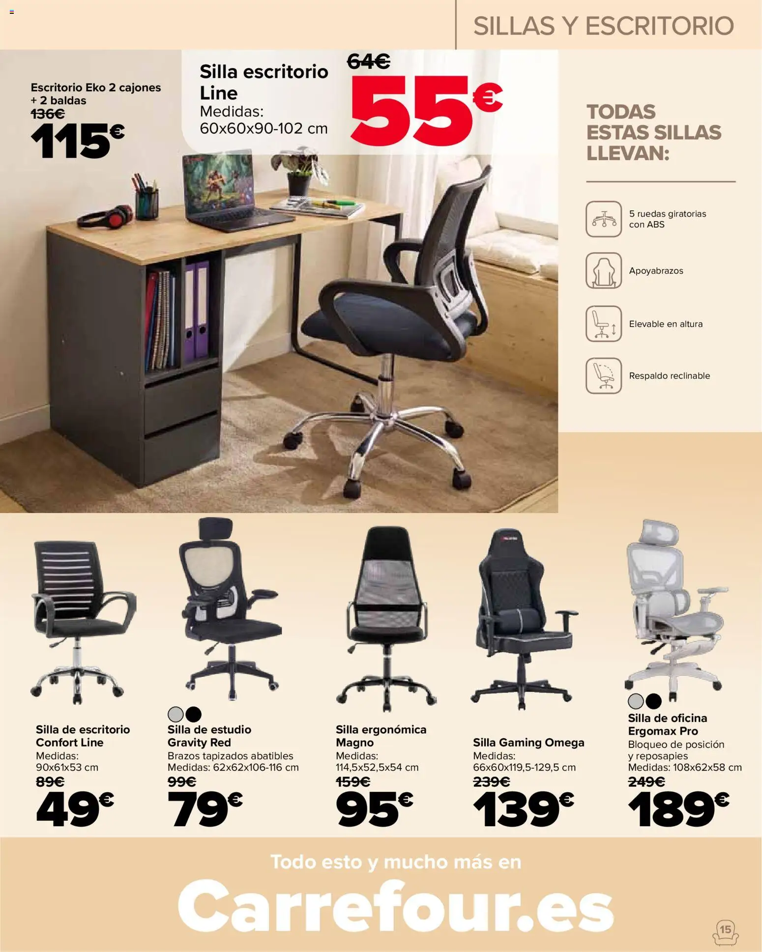 Carrefour Hogar │ válido desde el 22/09/2026 | Página: 15 | Productos: Omega, Silla de oficina, Silla de escritorio, Silla