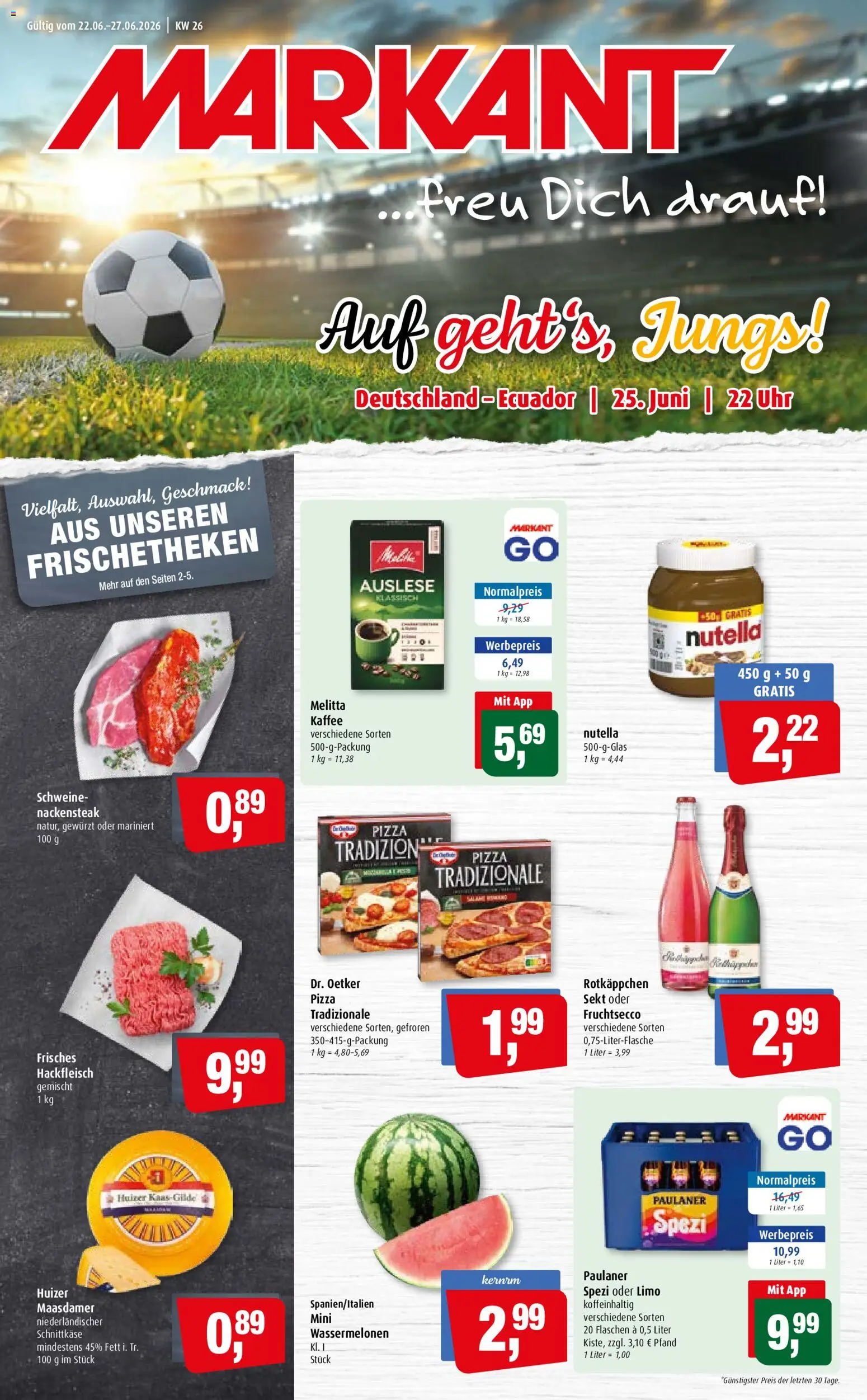 Markant Prospekt – gültig ab 22.06.2026 | Seite: 1 | Produkte: Melitta, Kaffee, Sekt, Nutella