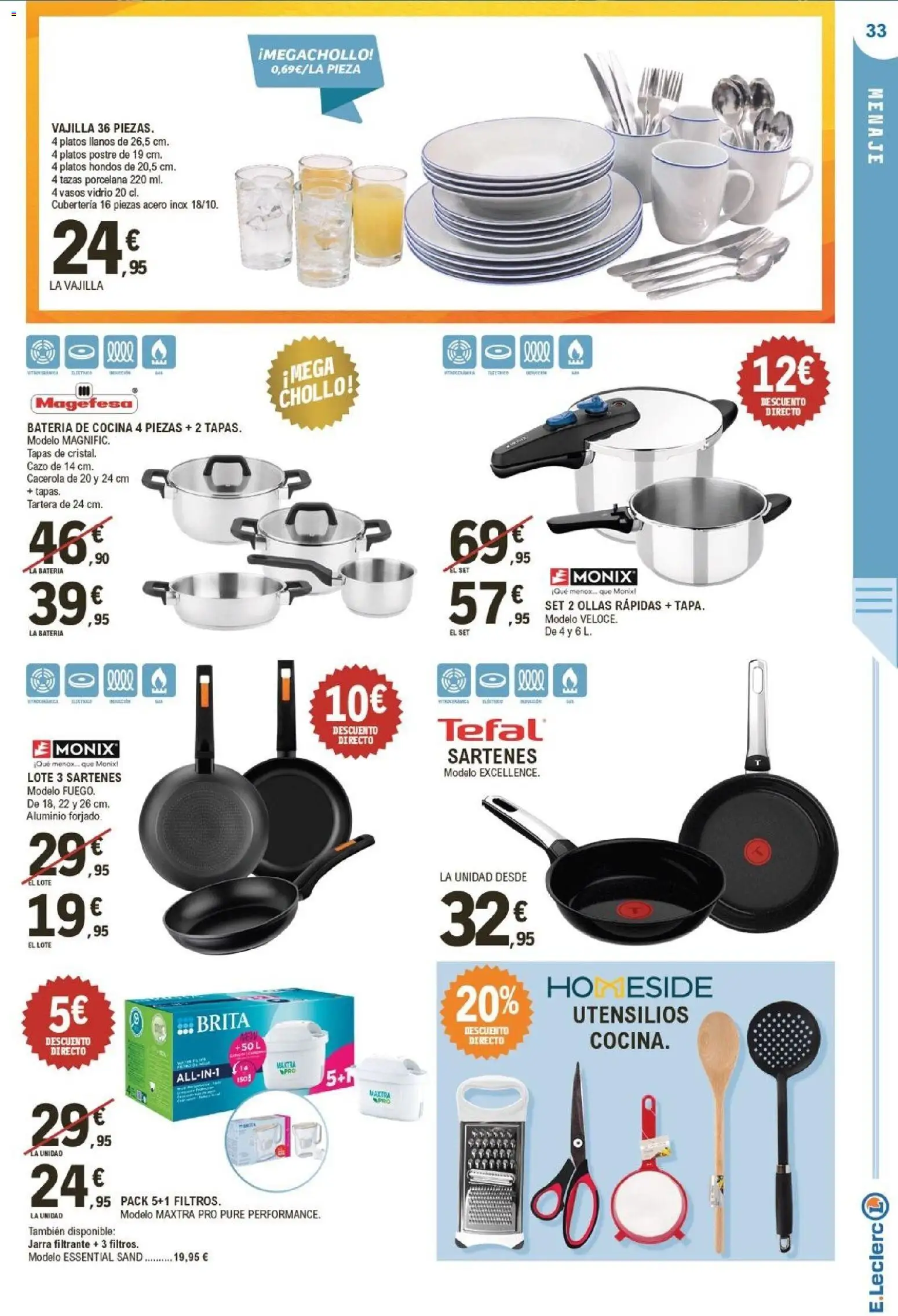 E.Leclerc - Pamplona │ válido desde el 23/09/2026 | Página: 33 | Productos: Puré, Vajilla, Cocina, Cubertería