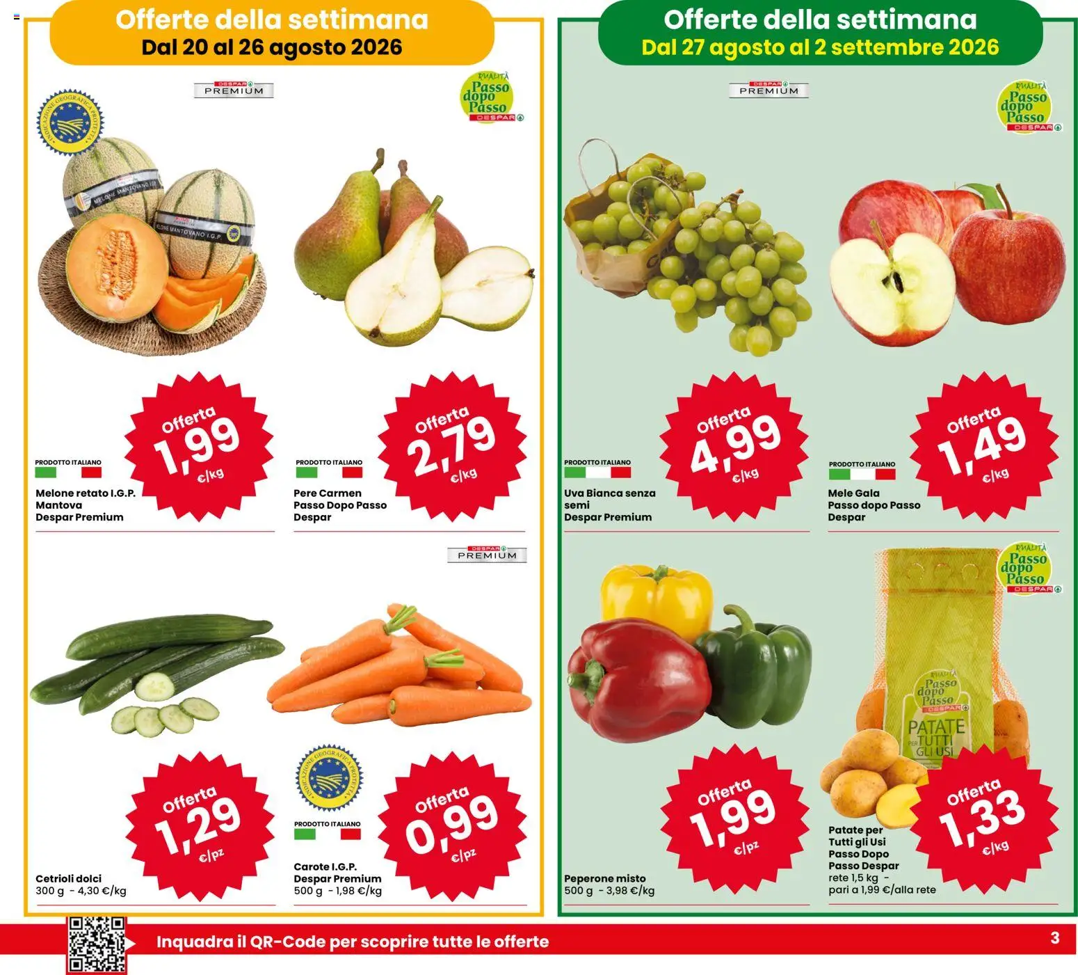Volantino Eurospar del 20/08/2026 | Pagina: 3 | Prodotti: Mele, Pere, Carote, Dolci