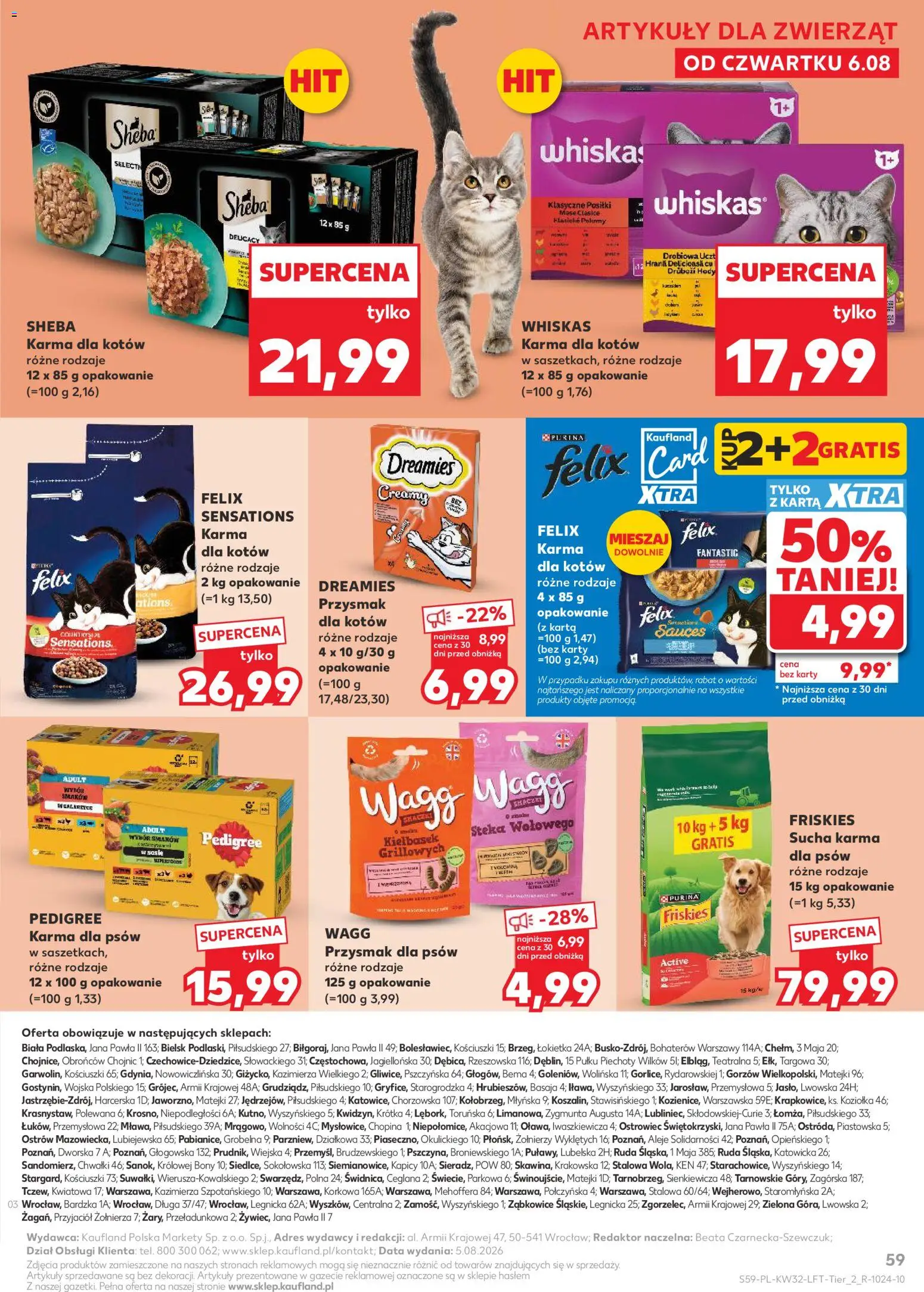 Kaufland Polsko leták od 06.08.2026 | Strana: 59 | Produkty: Whiskas, Pedigree, Sheba, Karty