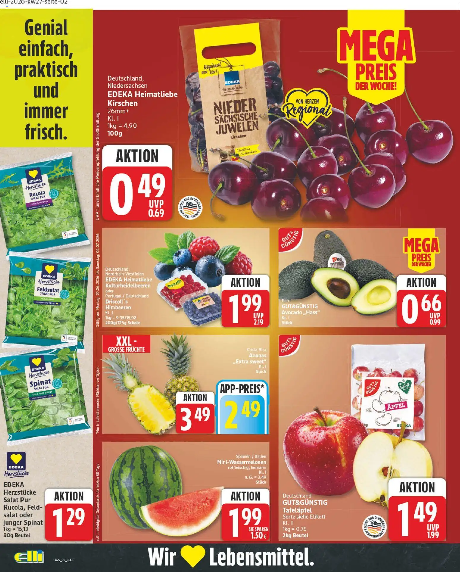 Elli Markt Prospekt Gütersloh – gültig ab 29.06.2026 | Seite: 2 | Produkte: Rucola, Äpfel, Ananas, Kirschen