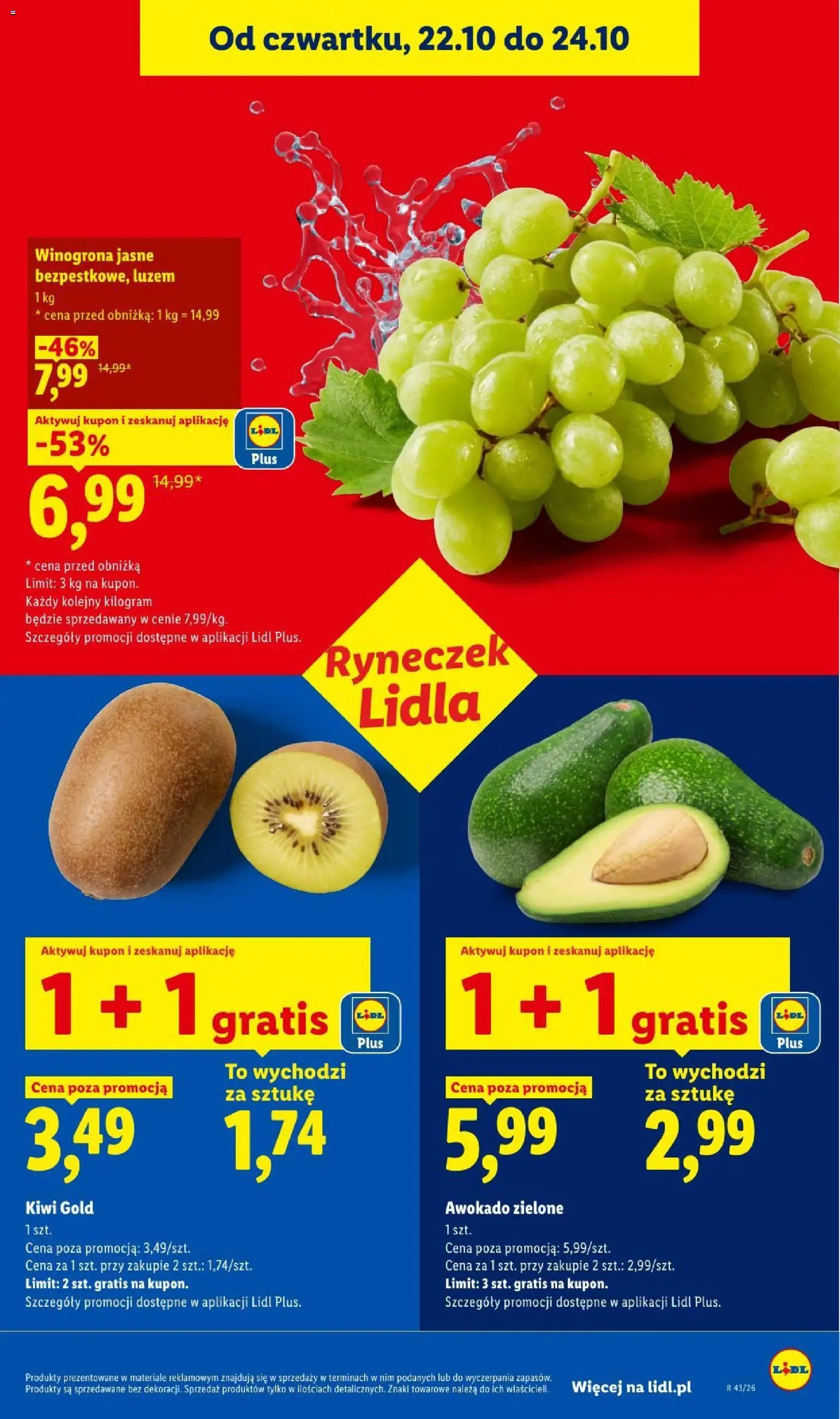 Lidl gazetka od 22.10.2026 | Strona: 45 | Produkty: Winogrona, Kiwi, Awokado