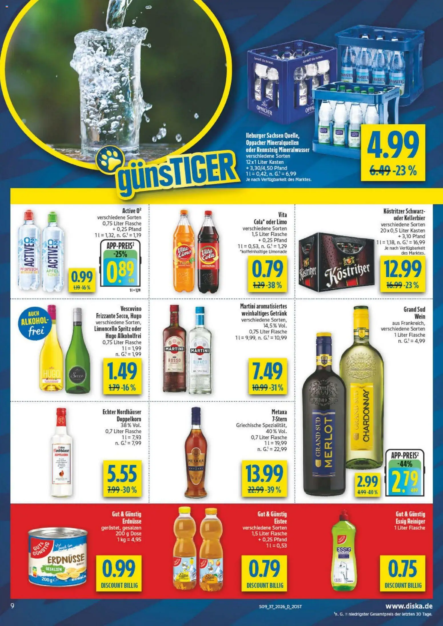 Diska - Diska Angebote Sachsen-Thüringen KW37 – gültig ab 02.09.2026 | Seite: 9 | Produkte: Merlot, Mineralwasser, Pfirsich, Grand sud