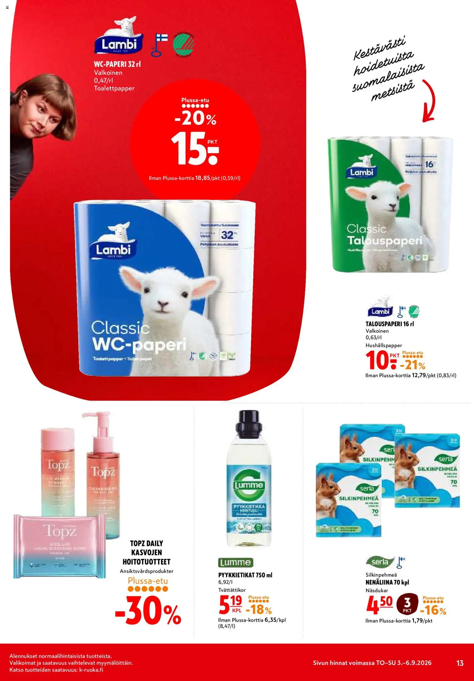 K-Citymarket tarjoukset – voimassa 03/09/2026 alkaen | Sivu: 13 | Tuotteet: Nenäliina