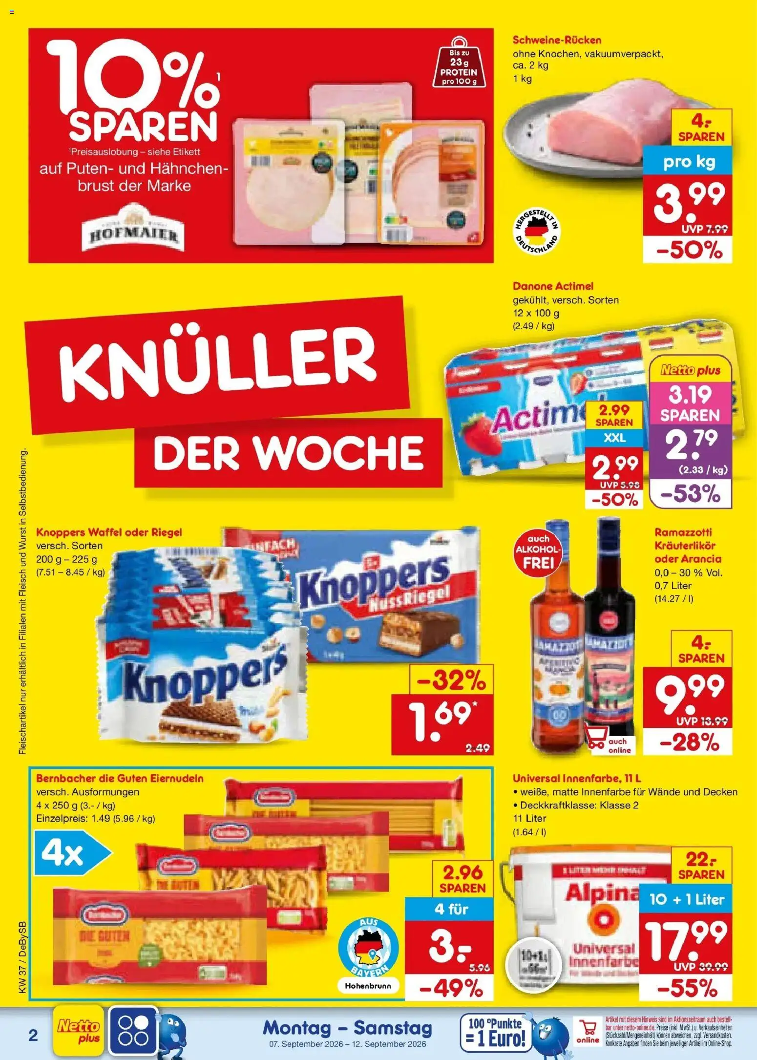 Netto Marken-Discount Prospekt Stuttgart – gültig ab 07.09.2026 | Seite: 4 | Produkte: Actimel, Knoppers, Schweinerucken, Fleisch