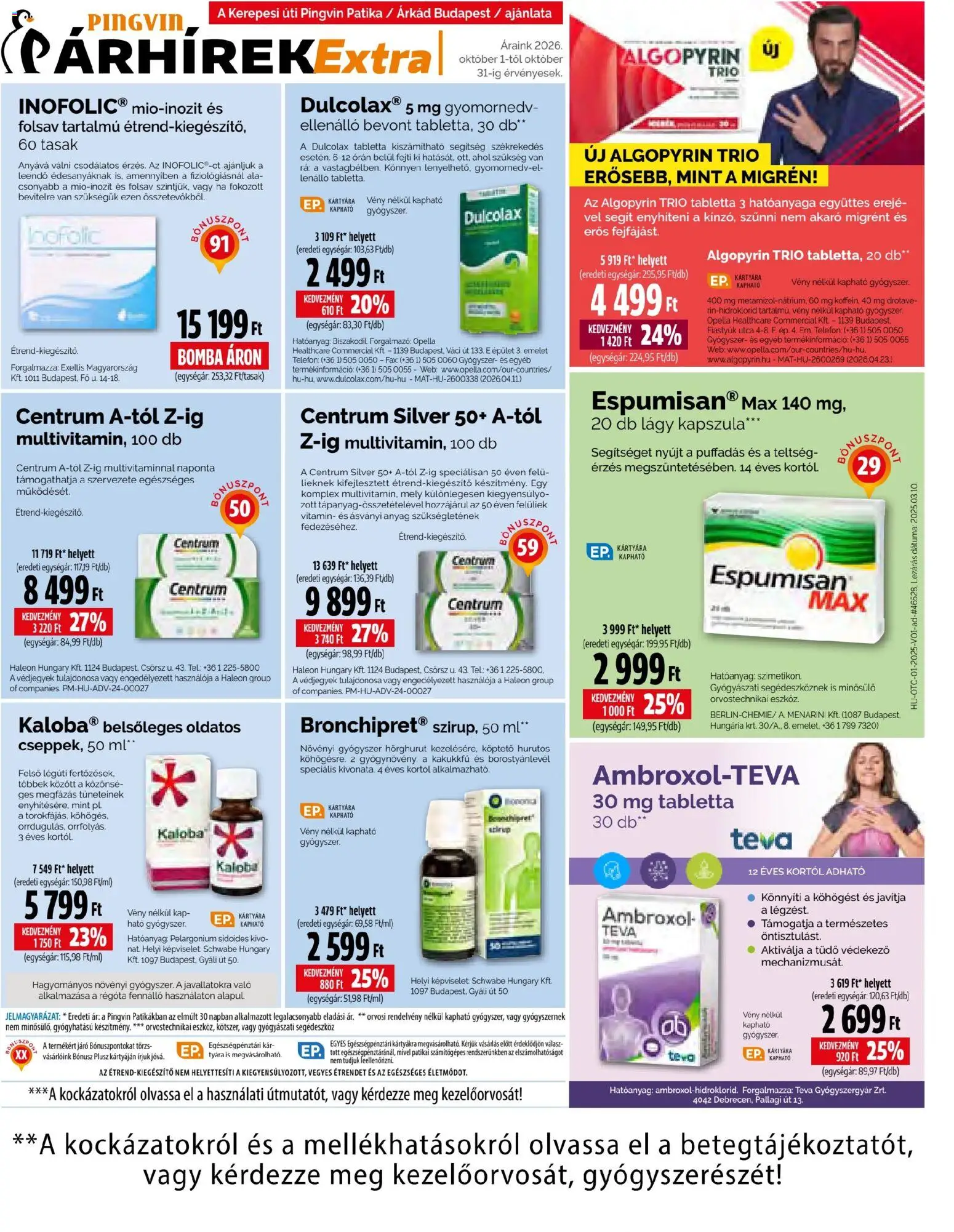 Pingvin Patika akciós ujság - amely érvényes a következő dátumtól: 2026.10.01. | Oldal: 3 | Termékek: Kapszula, Vitamin, Kakukkfű, Tabletta