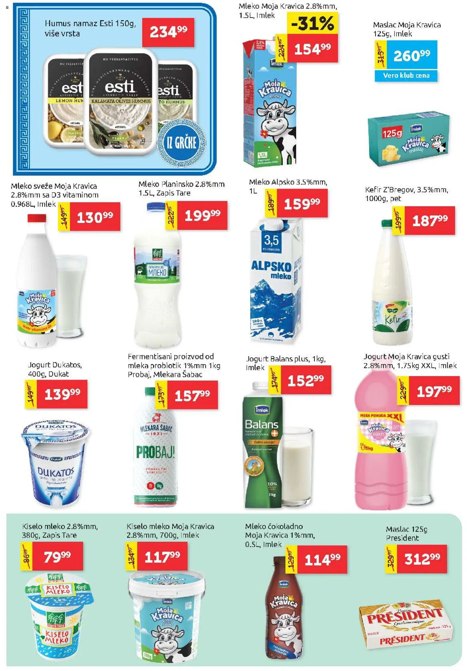 SuperVERO katalog - važi od 23.07.2026 | Strana: 6 | Proizvode: Kiselo mleko, Hummus, Moja kravica, Mleko