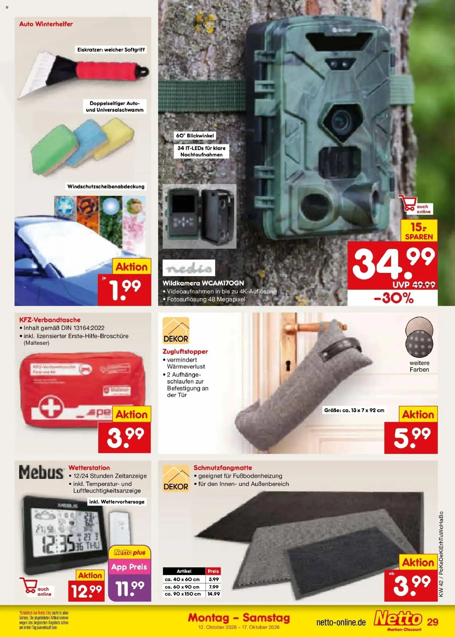 Netto Marken-Discount Prospekt Koblenz (ab 12.10.2026) » Angebote | Seite: 39 | Produkte: Wetterstation, Tür, Schmutzfangmatte