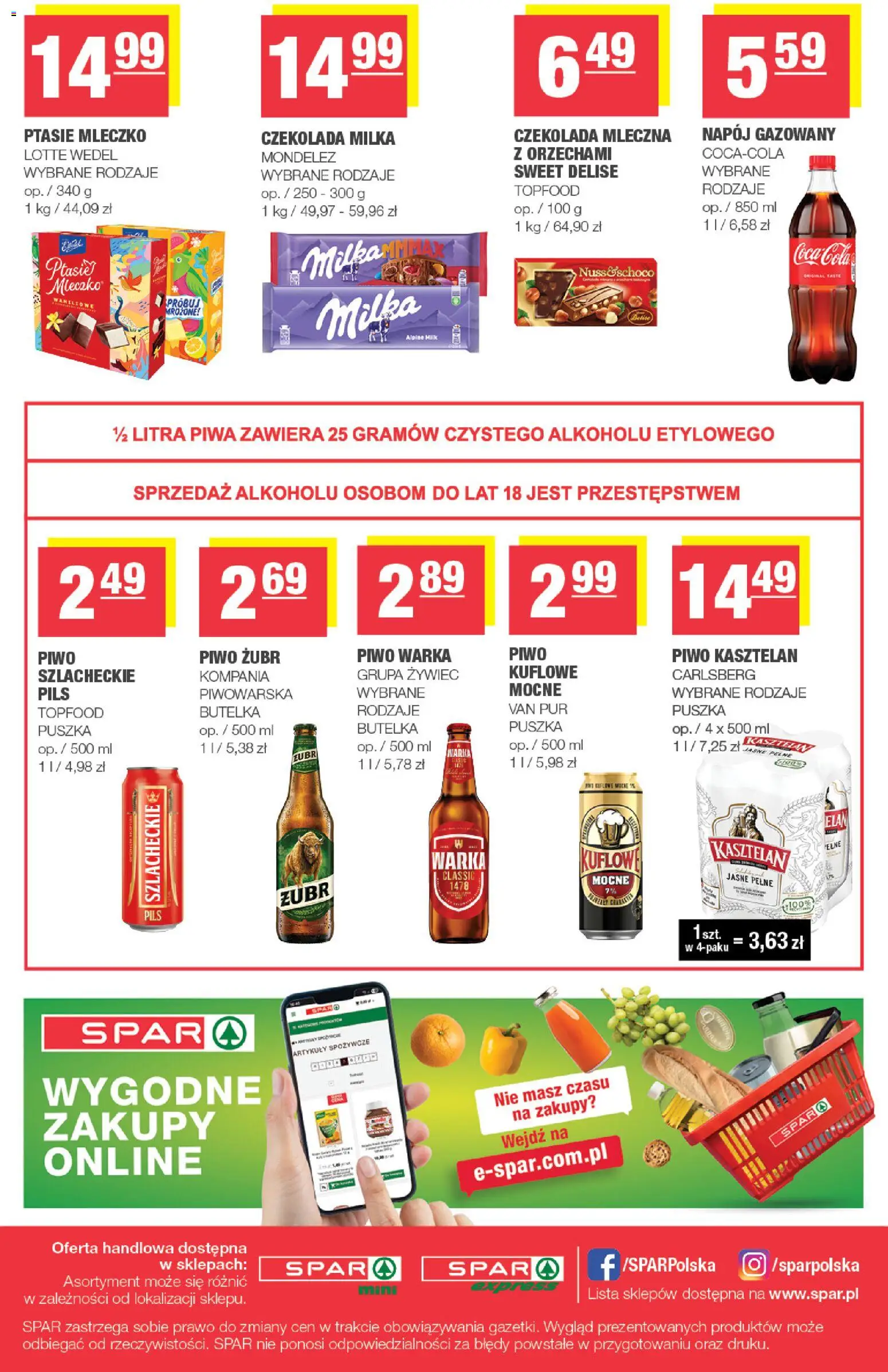 Spar gazetka - Mini od 09.09.2026 | Strona: 4 | Produkty: Czekolada milka, Carlsberg, Piwo kasztelan, Ptasie mleczko