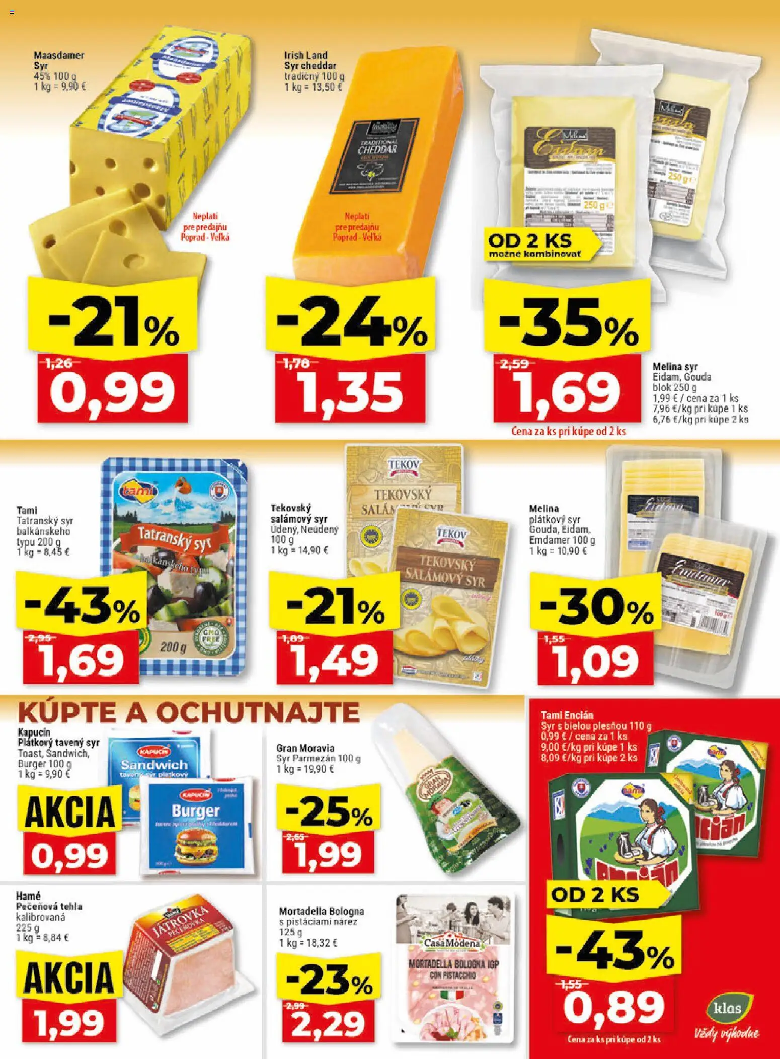 Nové Klas akcie – leták je platný od 29.06.2026 | Strana: 11 | Produkty: Syr, Parmezán, Gouda, Encián