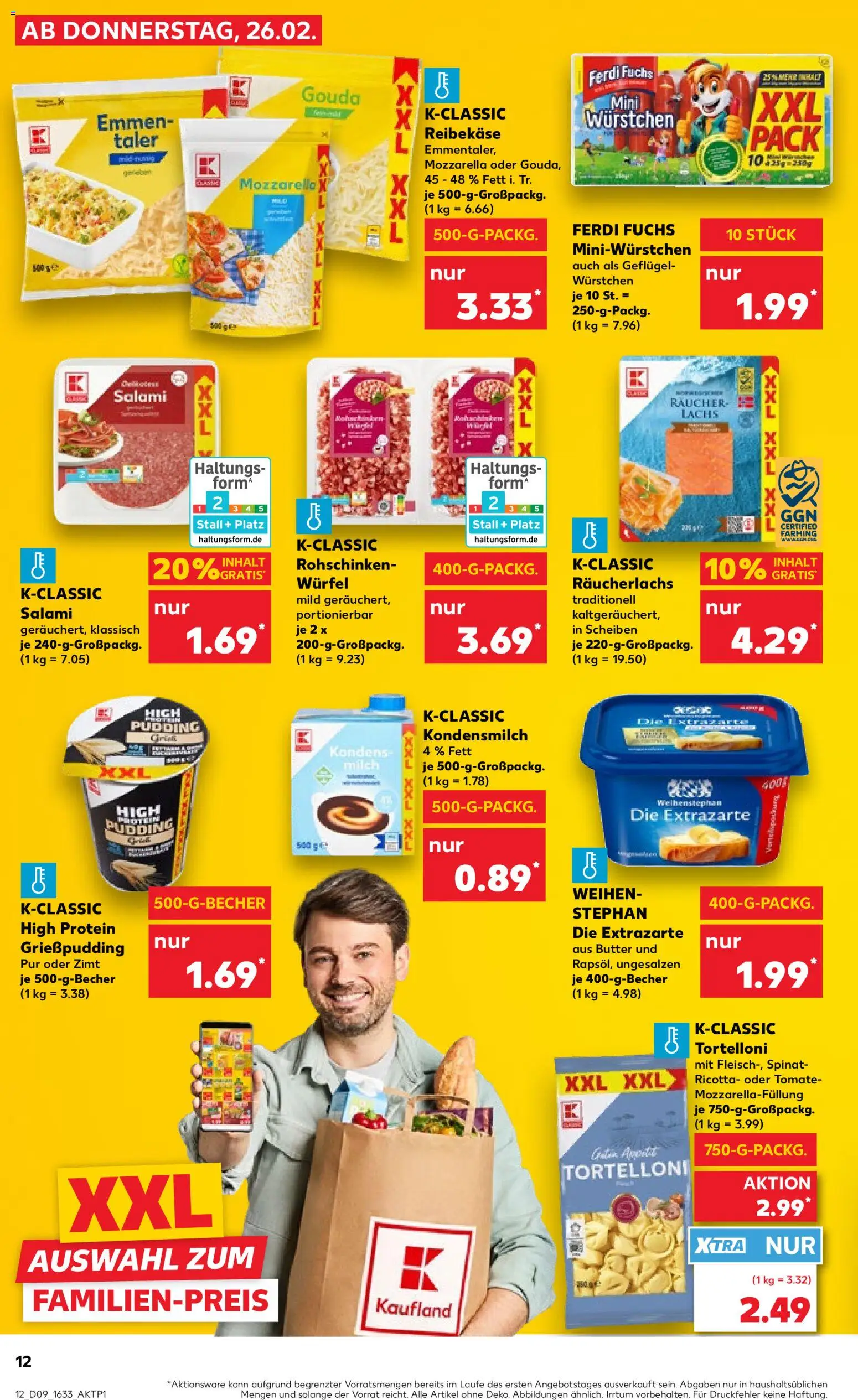 Kaufland Německo leták od 26.02.2026 | Strana: 12 | Produkty: Ricotta, Gouda, Forma, Protein pudding