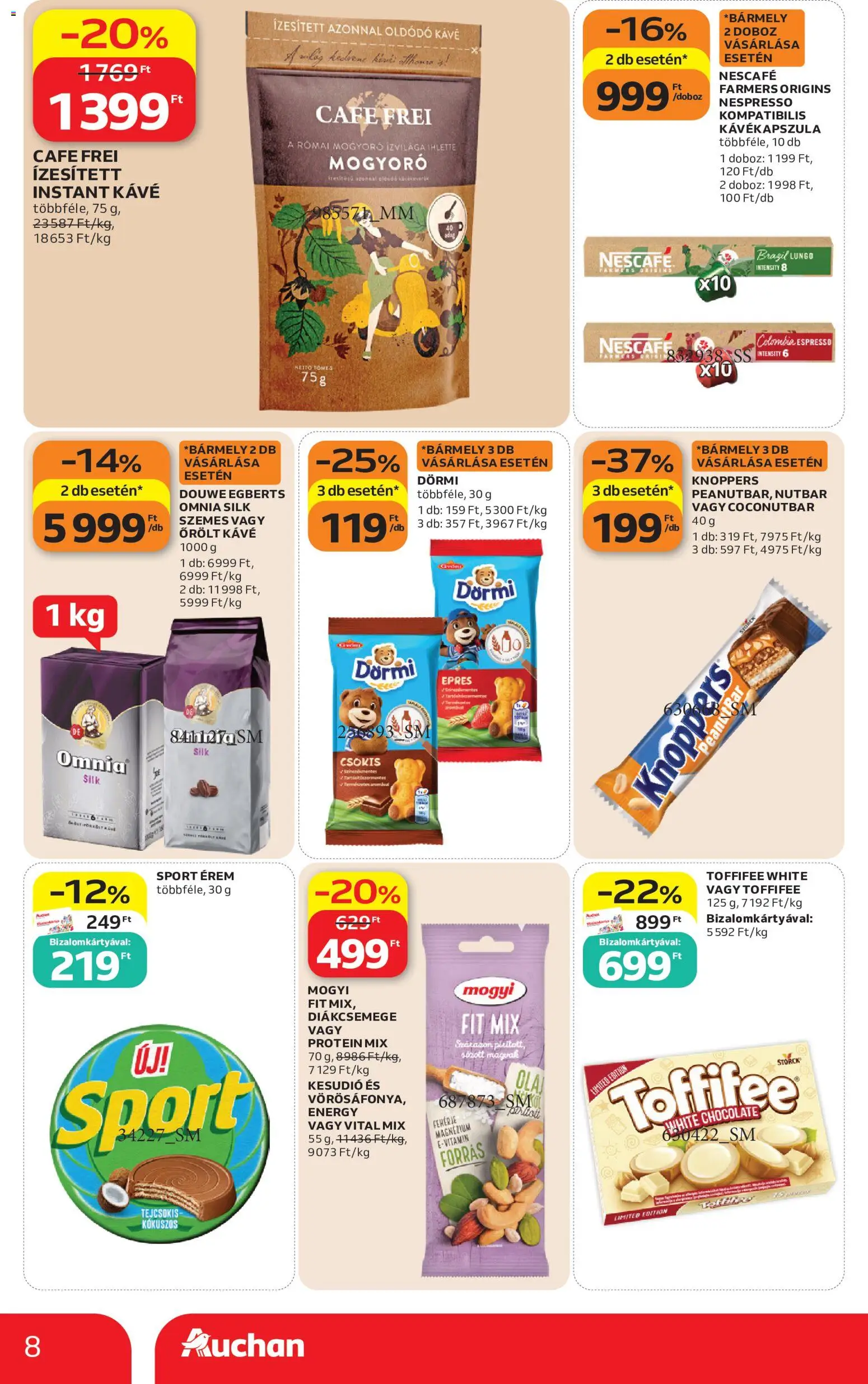 Auchan akciós ujság - amely érvényes a következő dátumtól: 2026.08.13. | Oldal: 8 | Termékek: Nescafé, Kávékapszula, Ízesített, Instant kávé