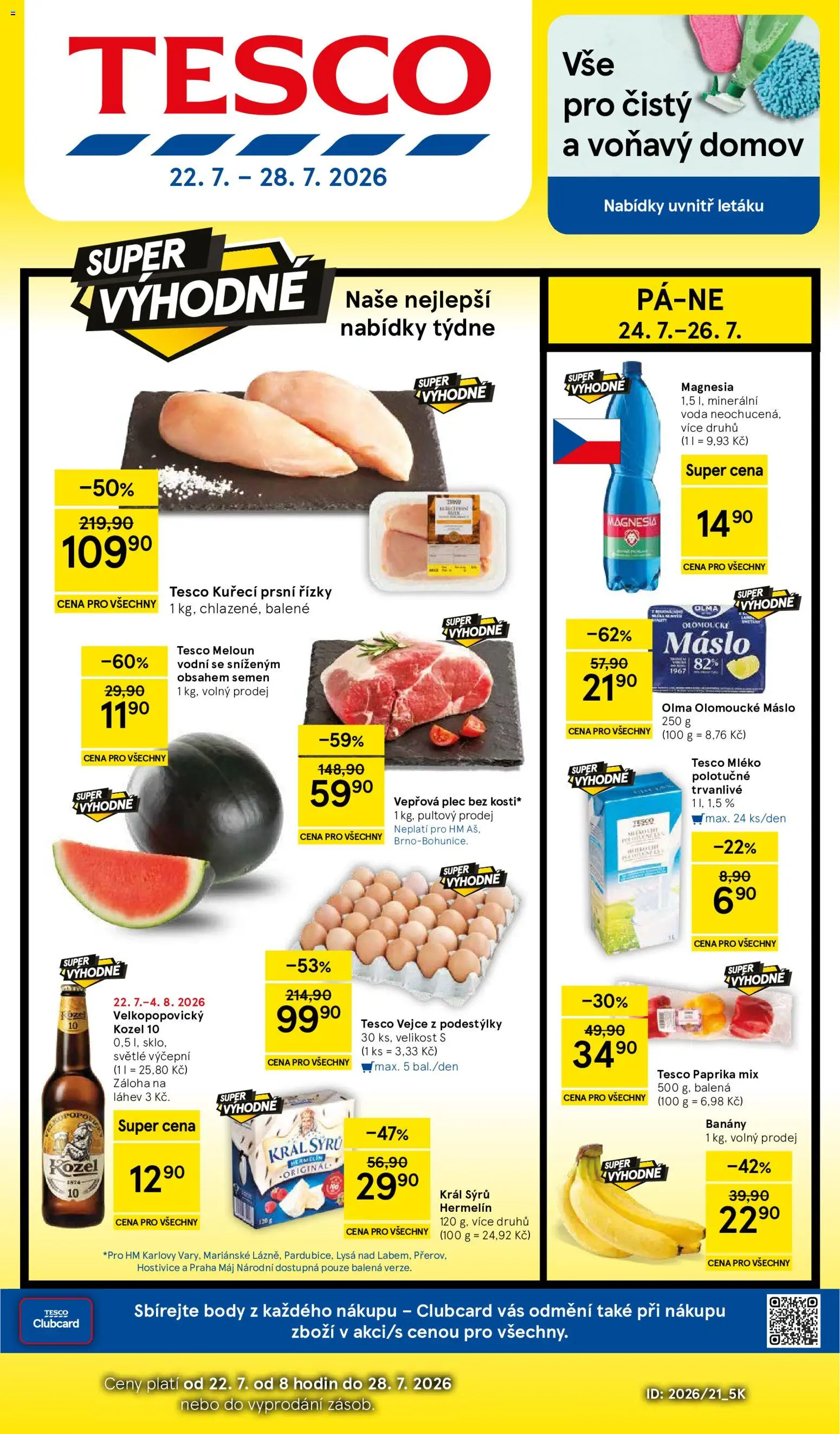 Tesco leták - Hypermarket od 22.07.2026 | Strana: 1 | Produkty: Máslo, Banány, Velkopopovický Kozel, Meloun vodní