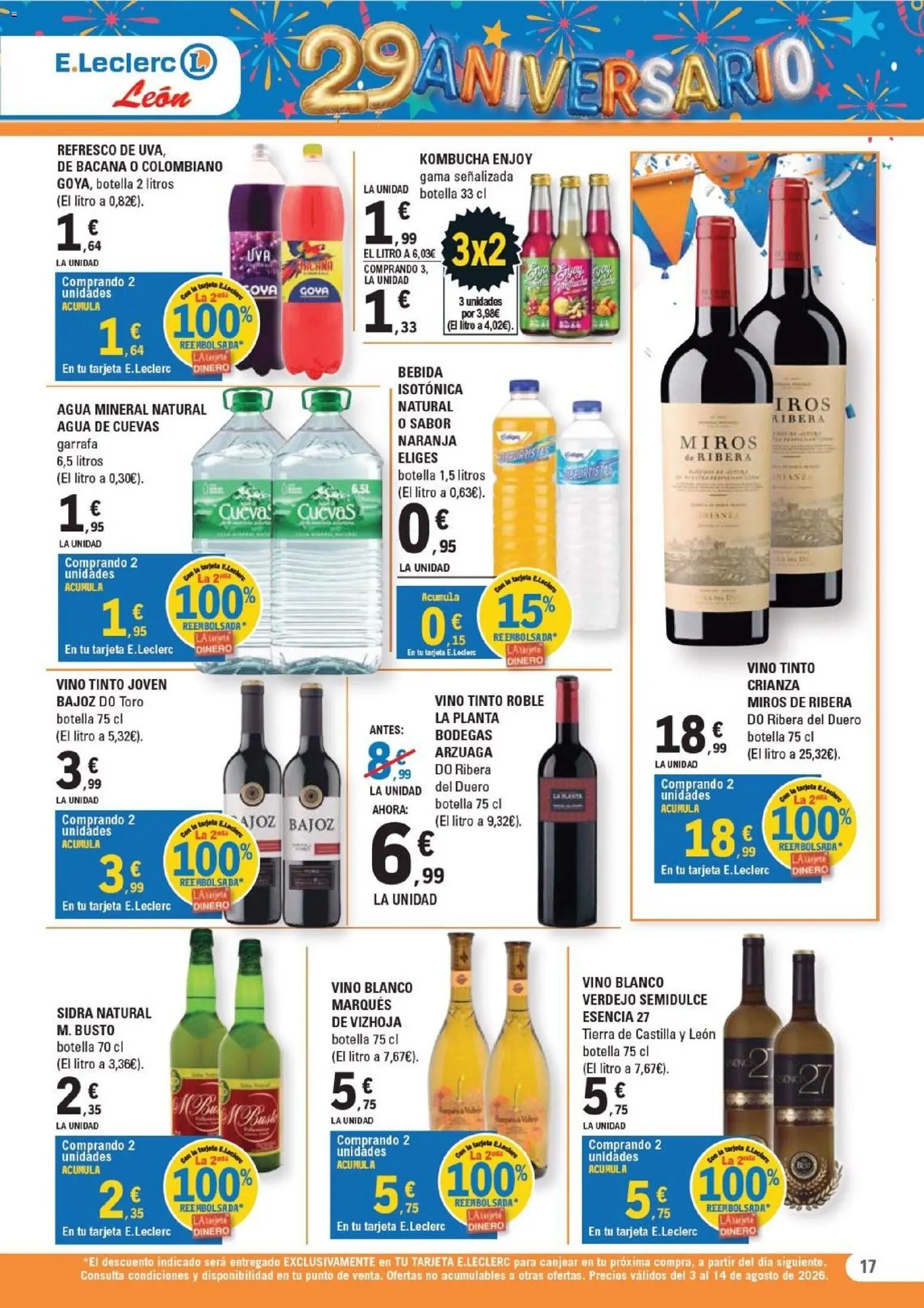 E.Leclerc - León │ válido desde el 03/08/2026 | Página: 17 | Productos: Vino, Agua mineral