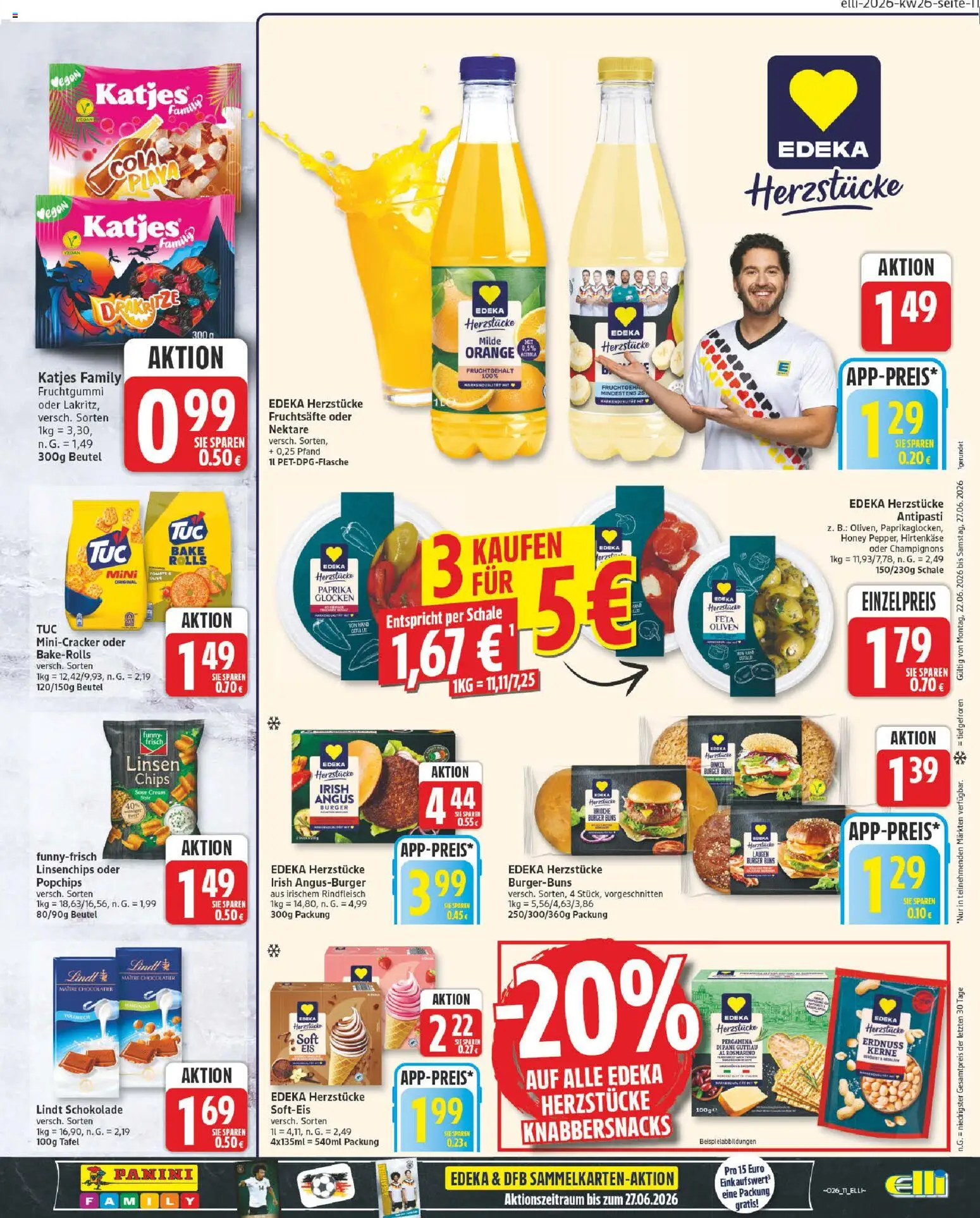Elli Markt Prospekt Gütersloh – gültig ab 22.06.2026 | Seite: 11 | Produkte: Feta, Burger, Champignons, Lindt