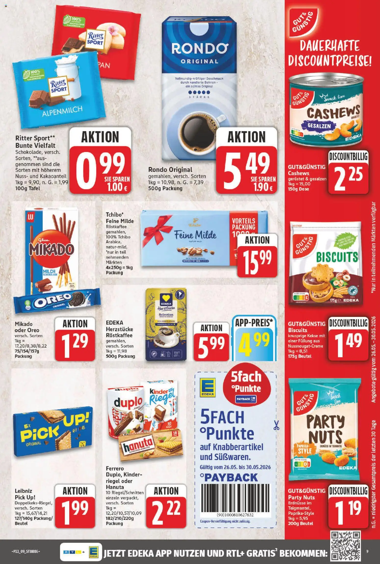 NP Discount Prospekt – gültig ab 26.05.2026 | Seite: 9 | Produkte: Erdnüsse, Milch, Ritter sport, Duplo riegel