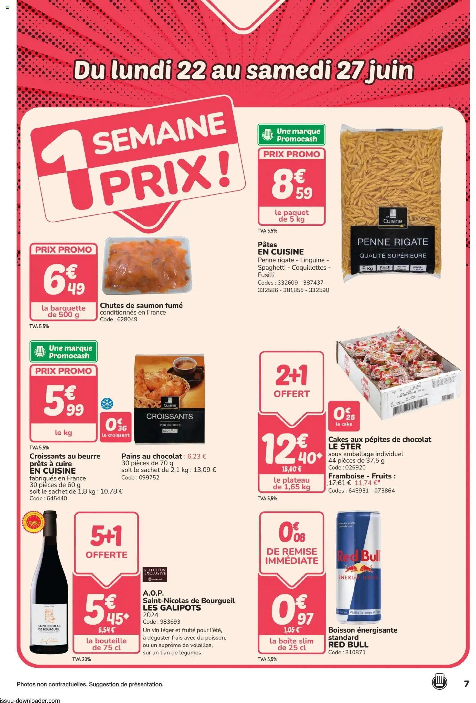 {H1} | Page: 7 | Produits: Red bull, Boisson énergisante, Vin, Coquillettes