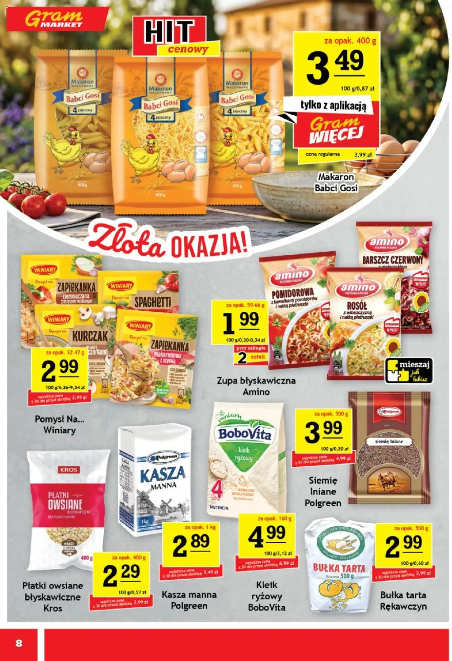 Gram Market gazetka od 19.08.2026 | Strona: 8 | Produkty: Zapiekanka, Bułka tarta, Bułka, Makaron