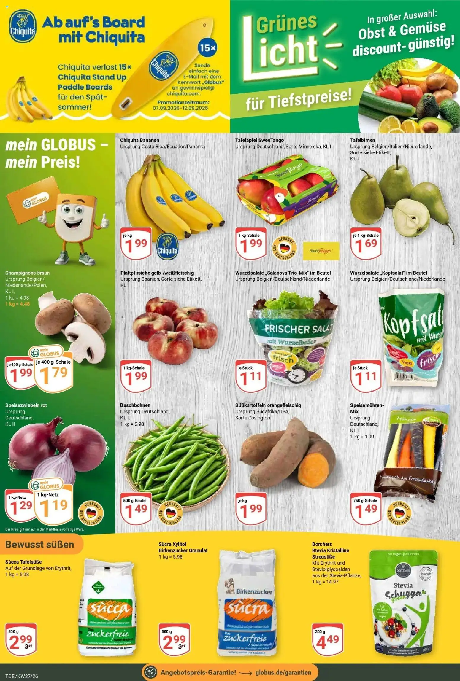 Globus Prospekt Tönisvorst – gültig ab 07.09.2026 | Seite: 6 | Produkte: Bananen, Champignons, Gemüse, Obst