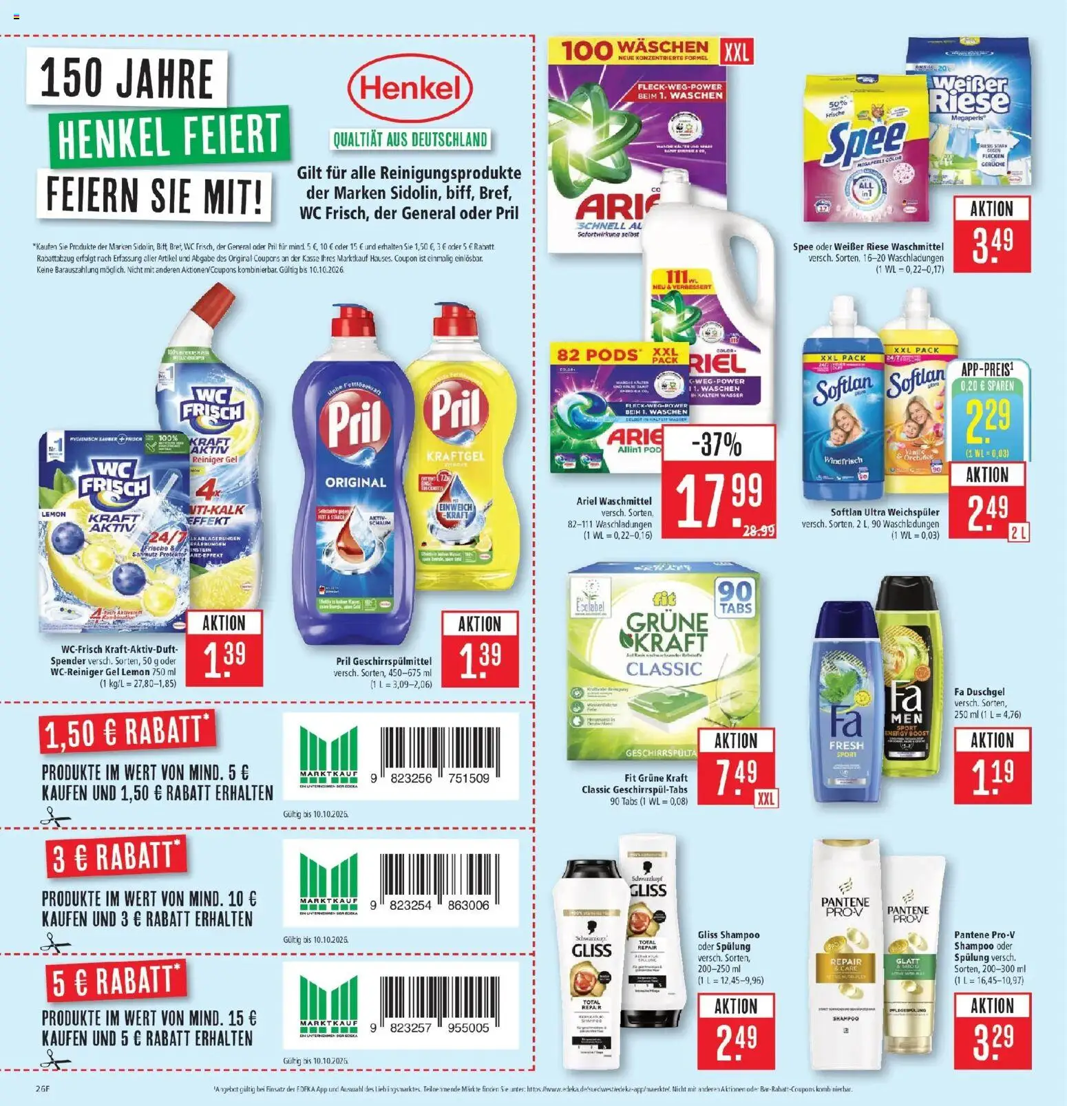 Marktkauf Prospekt Heidenheim (ab 05.10.2026) » Angebote online | Seite: 32 | Produkte: Spülung, Wasser, Weichspüler, Geschirrspülmittel