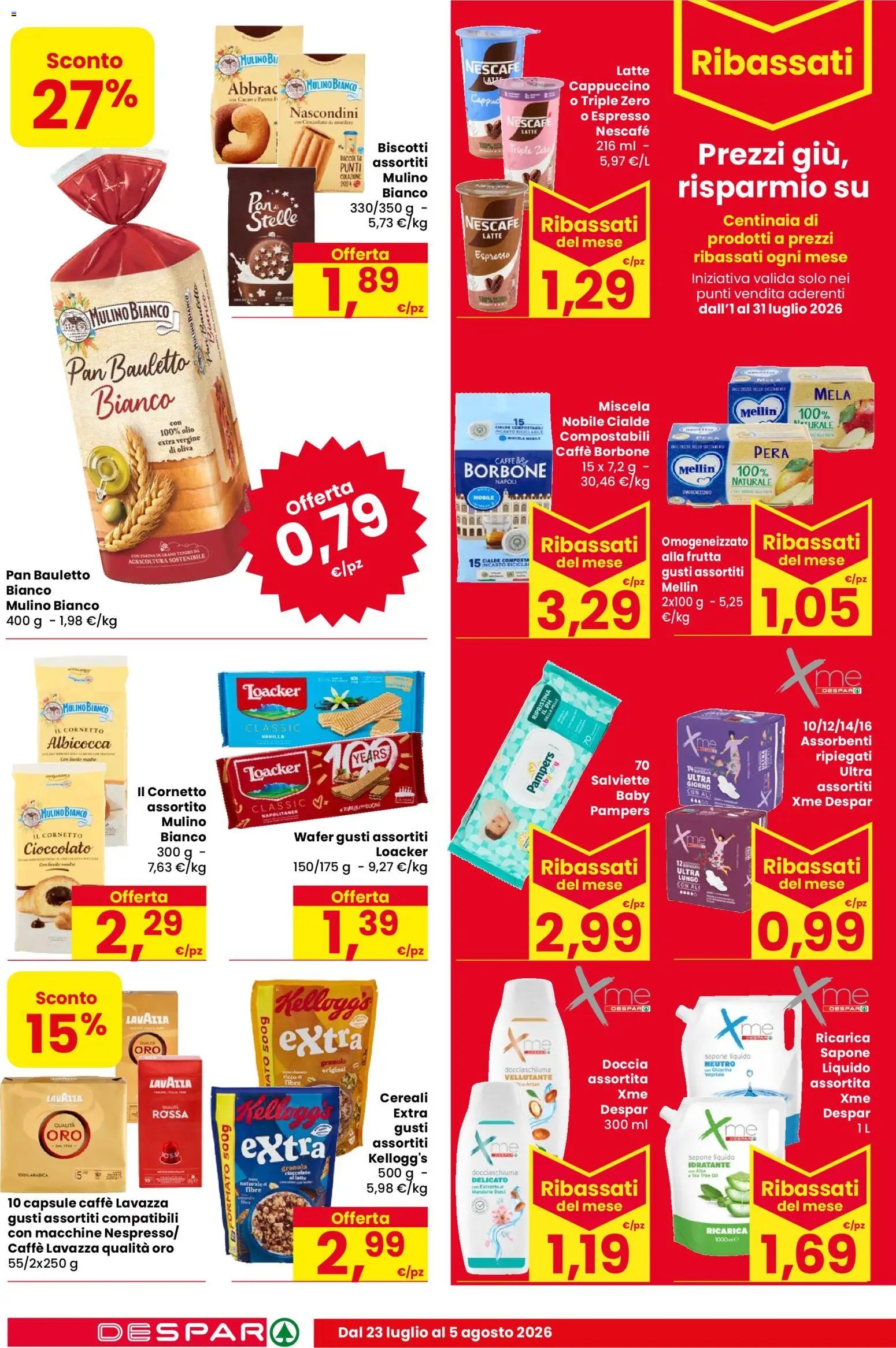 Volantino Despar del 23/07/2026 | Pagina: 12 | Prodotti: Frutta, Latte, Olio, Cacao