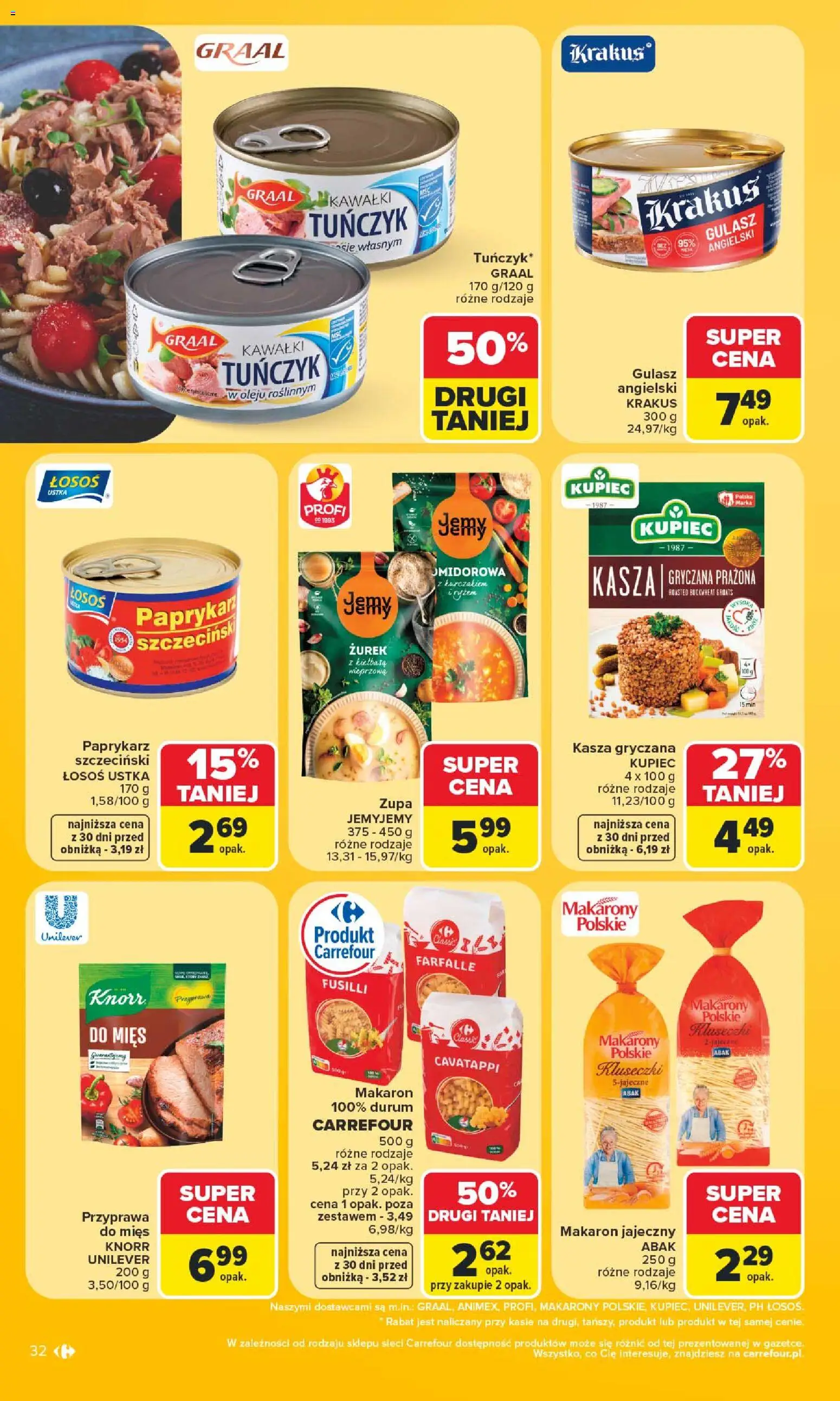 Carrefour gazetka od 29.06.2026 | Strona: 34 | Produkty: Kiełbasa, Paprykarz, Makarony, Gulasz