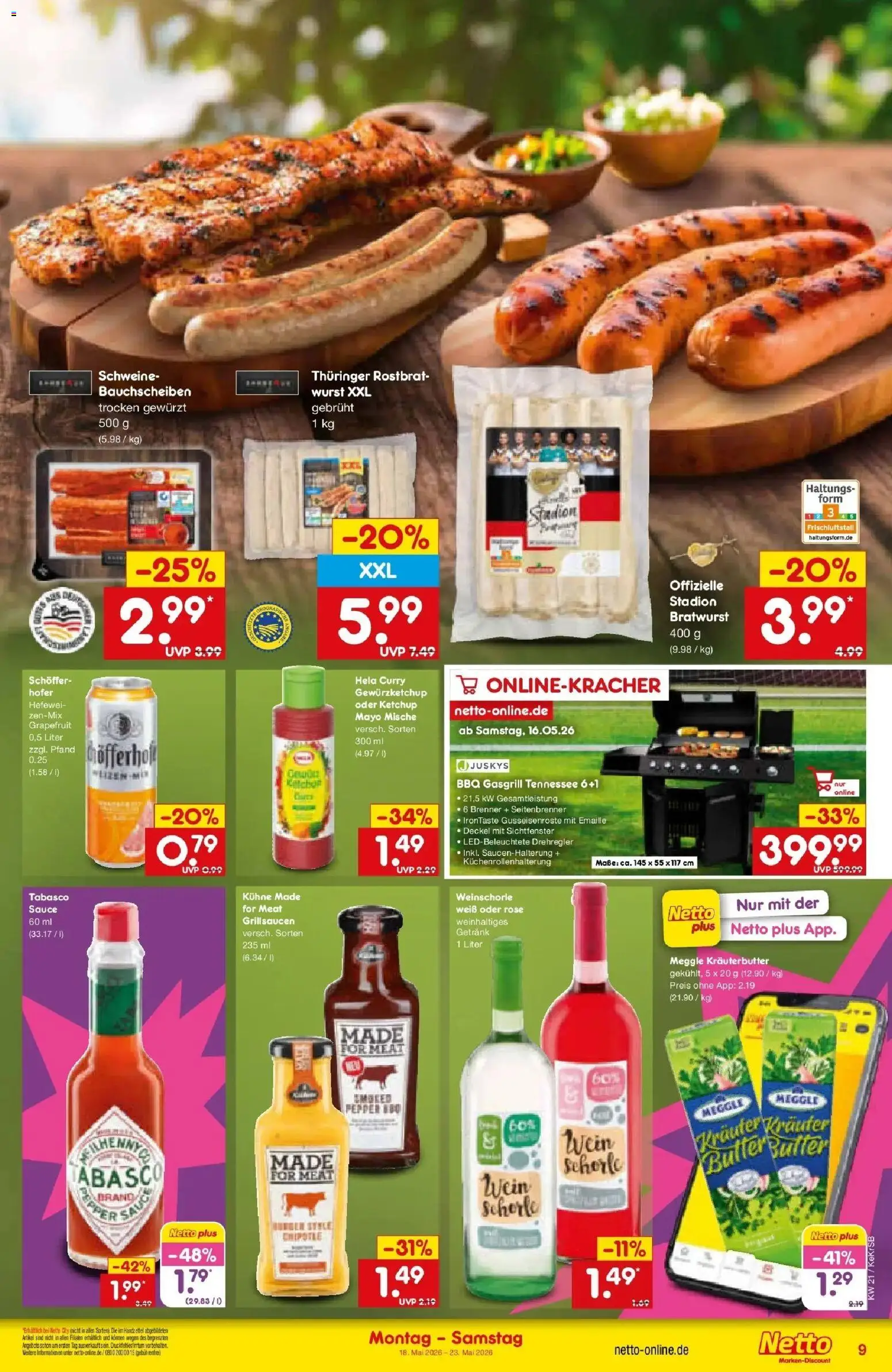 Netto Marken-Discount Prospekt Kruft	 – gültig ab 17.05.2026 | Seite: 9 | Produkte: Butter, Bratwurst, Weinschorle, Ketchup
