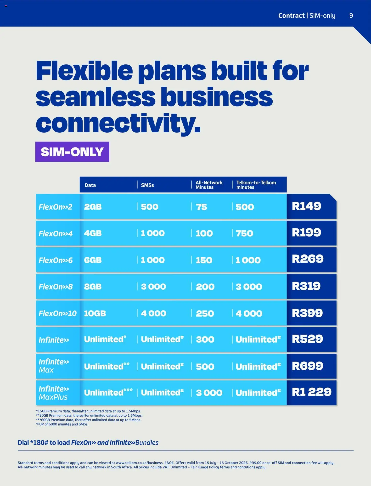 New Telkom catalogue – valid from 15/07/2026 | Page: 9 | Products: Data, Sim