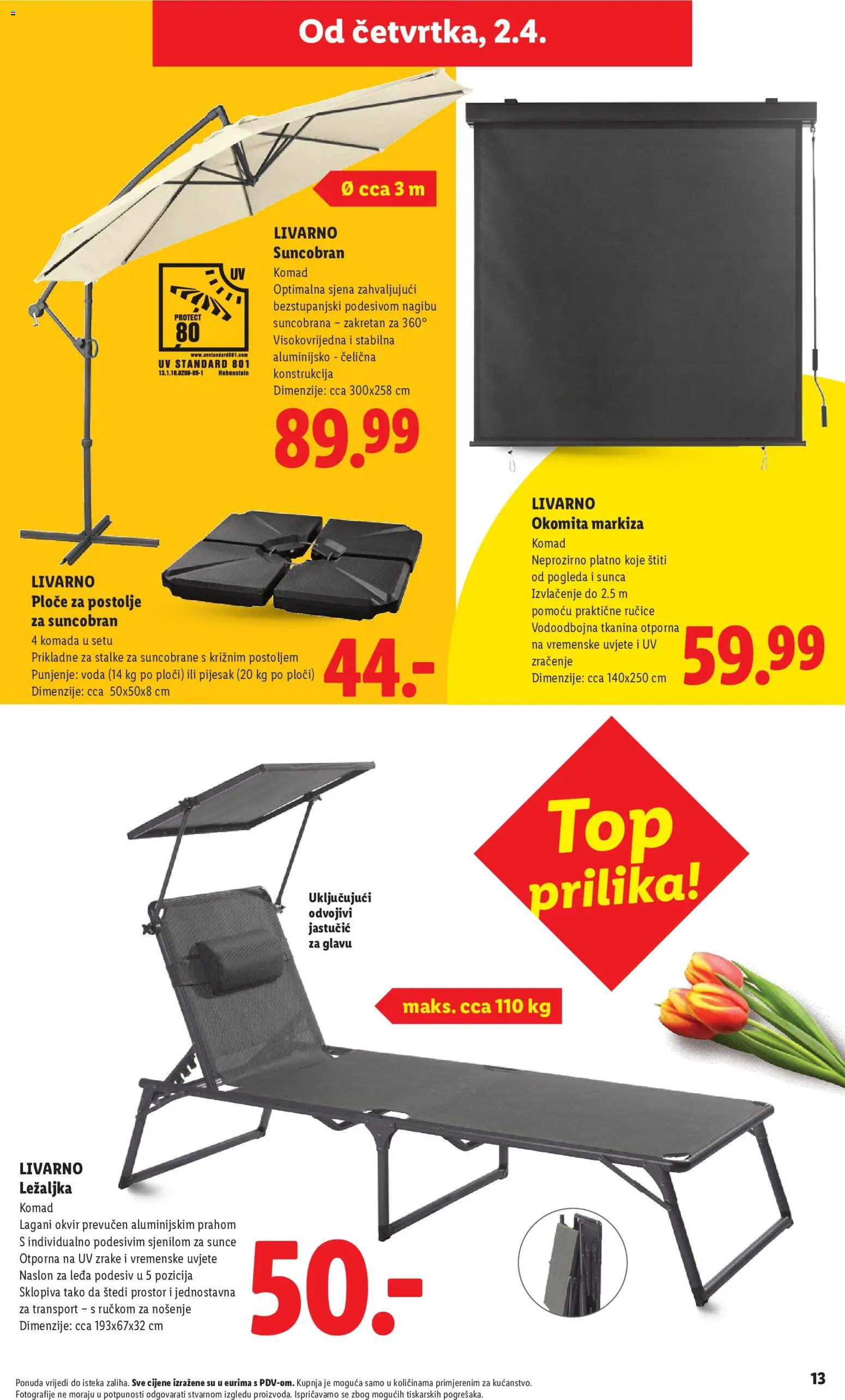Lidl katalog | vrijedi od 11.05.2026 | Stranica: 13 | Proizvodi: Ležaljka, Voda, Suncobran