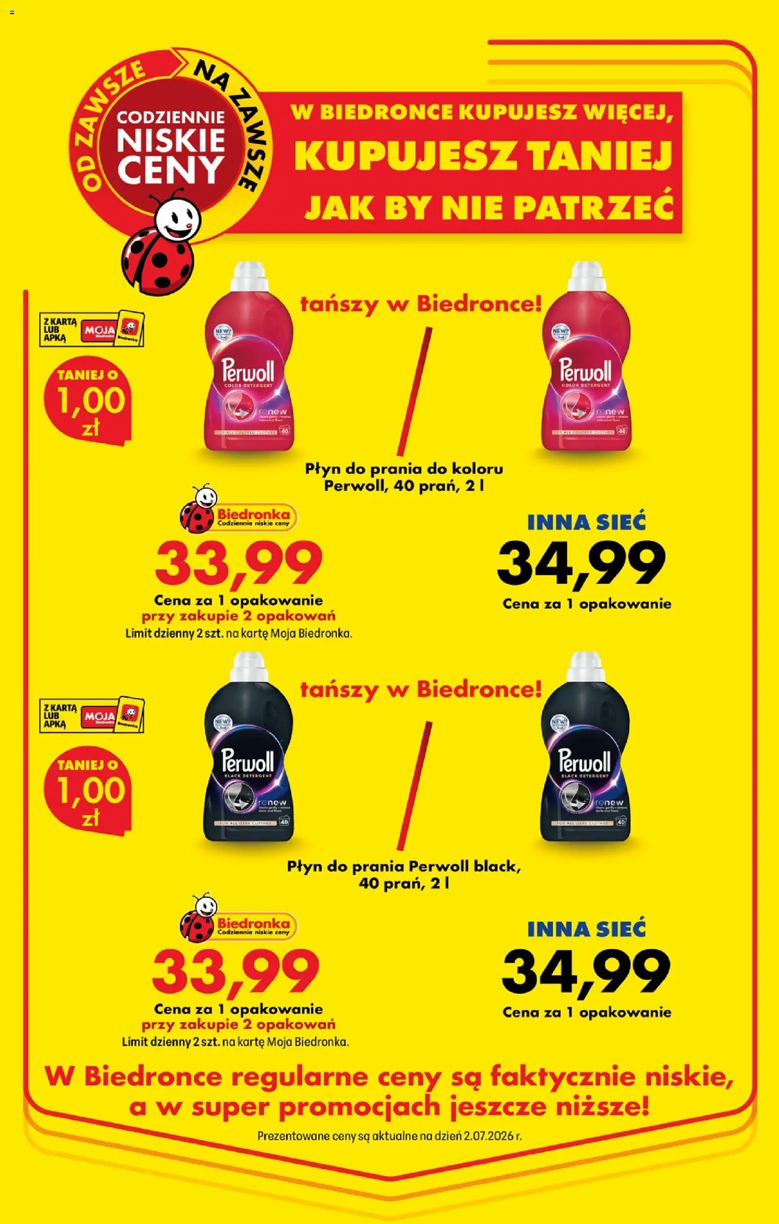 Biedronka gazetka - Niższe ceny regularne od 02.07.2026 | Strona: 11 | Produkty: Płyn do prania Perwoll, Karta, Detergent