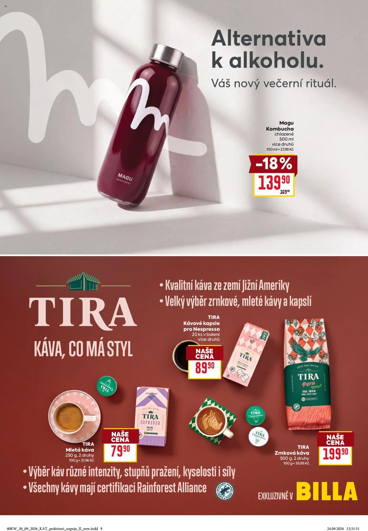 Billa leták Podzimní nápoje od 30.09.2026 | Strana: 9 | Produkty: Kávové kapsle, Nespresso, Zrnková káva, Mletá káva