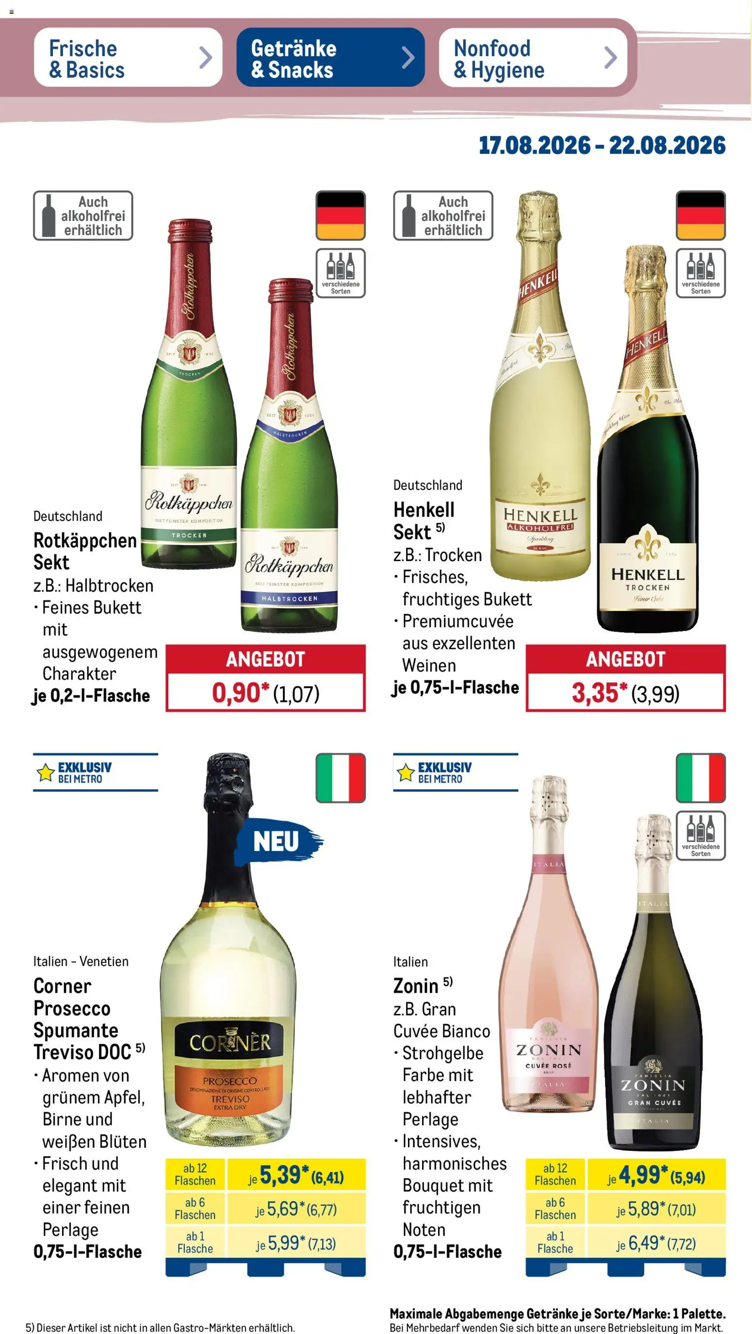 Metro Prospekt – gültig ab 17.08.2026 | Seite: 36 | Produkte: Sekt, Prosecco, Birne, Rotkäppchen