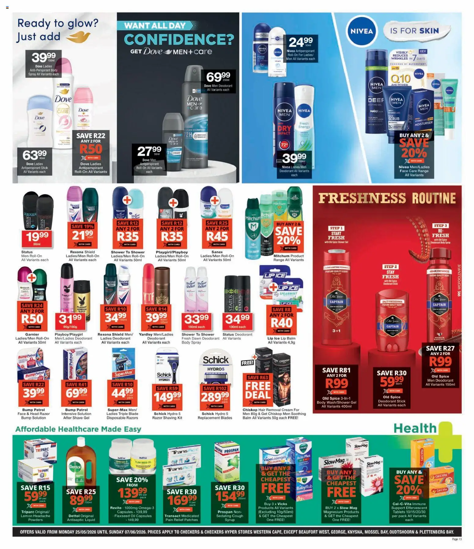 New Checkers catalogue – valid from 25.05.2026 | Page: 13 | Products: Oil, Shower gel, Deodorant, Lemon