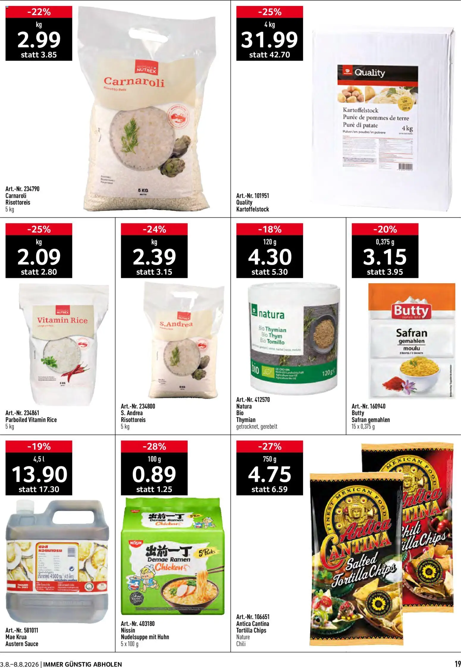 Prodega aktionen – gültig ab 03.08.2026 | Seite: 19 | Produkte: Reis, Chili, Chips