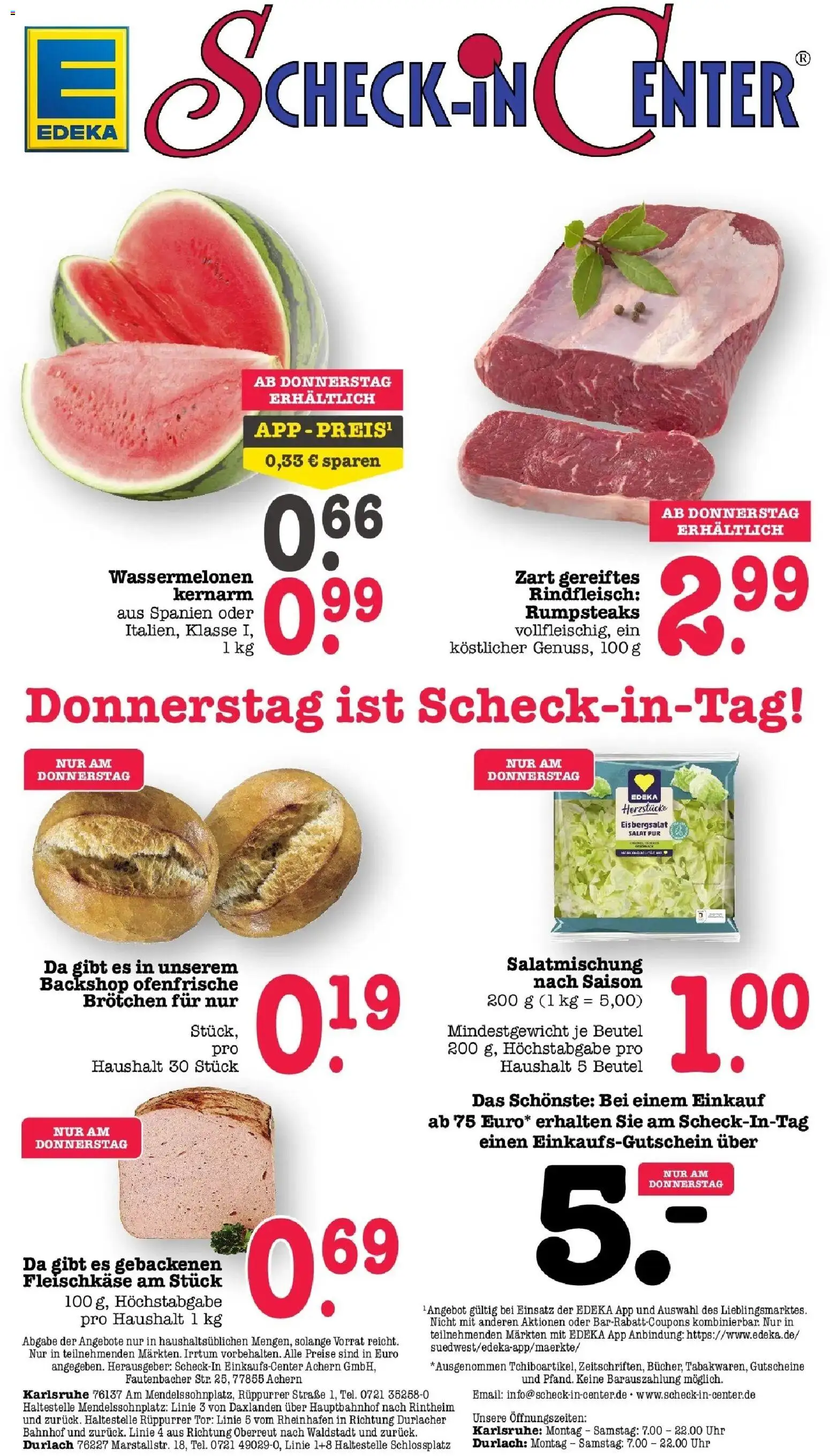 E center Prospekt Karlsruhe (ab 10.08.2026) zum Blättern | Seite: 68 | Produkte: Eisbergsalat, Ofenfrische, Rindfleisch, Uhr