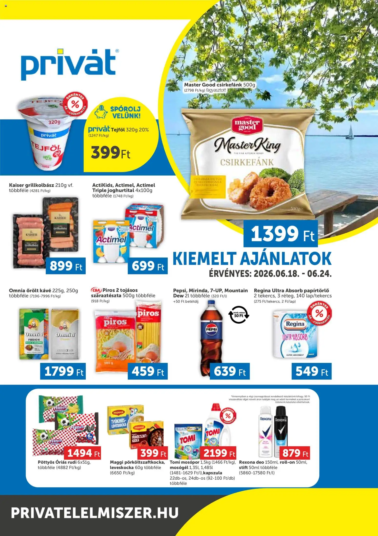PRIVÁT akciós ujság - amely érvényes a következő dátumtól: 18.06.2026 | Oldal: 1 | Termékek: Leveskocka, Papírtörlő, Tejföl, Őrölt kávé