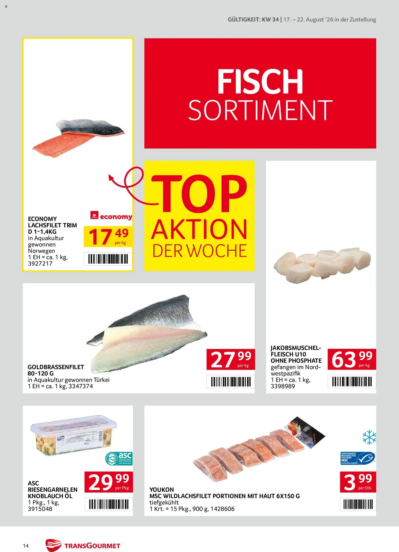 Transgourmet Zustellaktion gültig ab 17.08.2026 | Seite: 14 | Produkte: Knoblauch, Lachsfilet, Öl, Fisch
