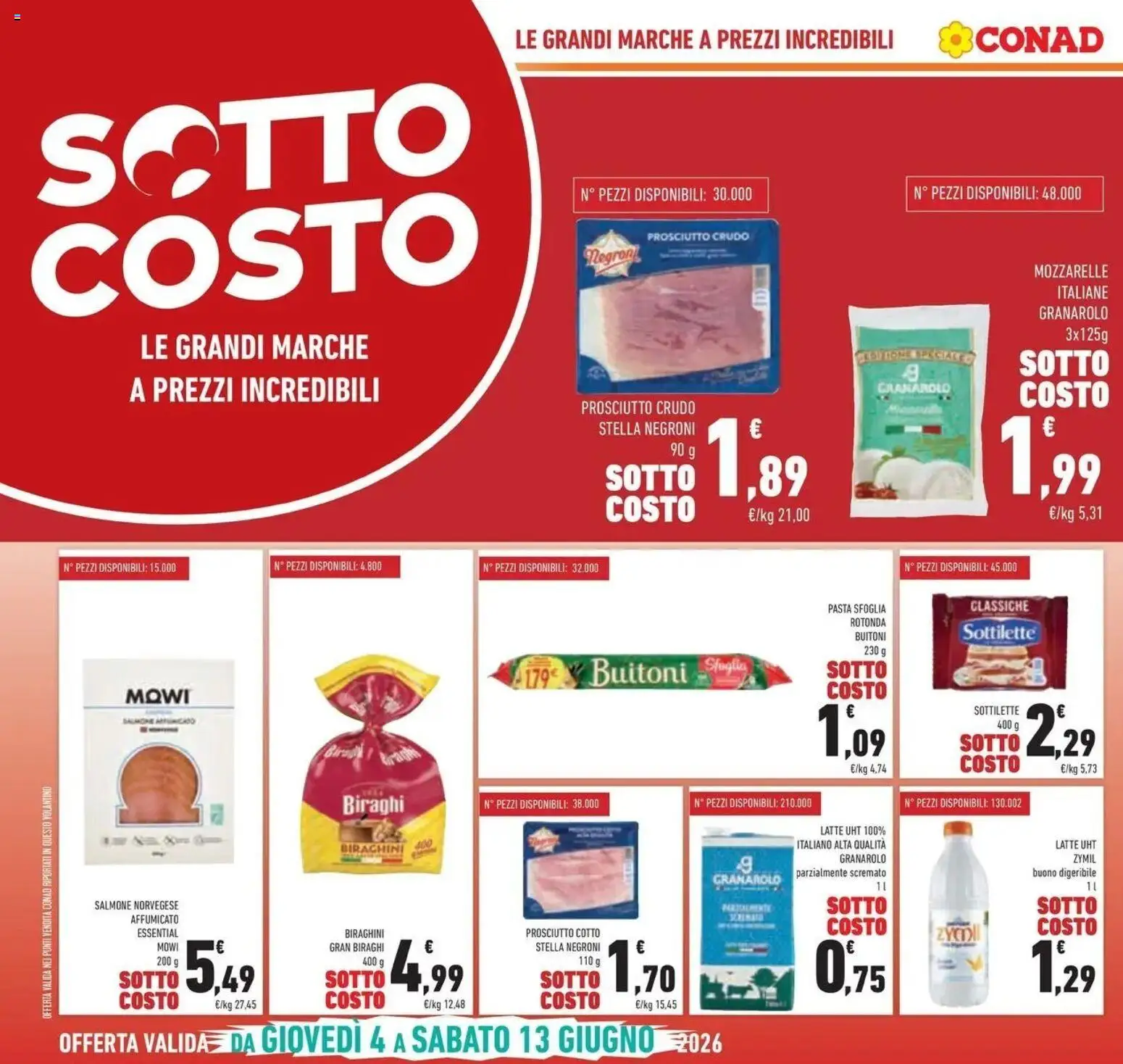 Volantino Conad del 03.06.2026 | Pagina: 6 | Prodotti: Prosciutto Crudo, Prosciutto Cotto, Pasta sfoglia, Mozzarella
