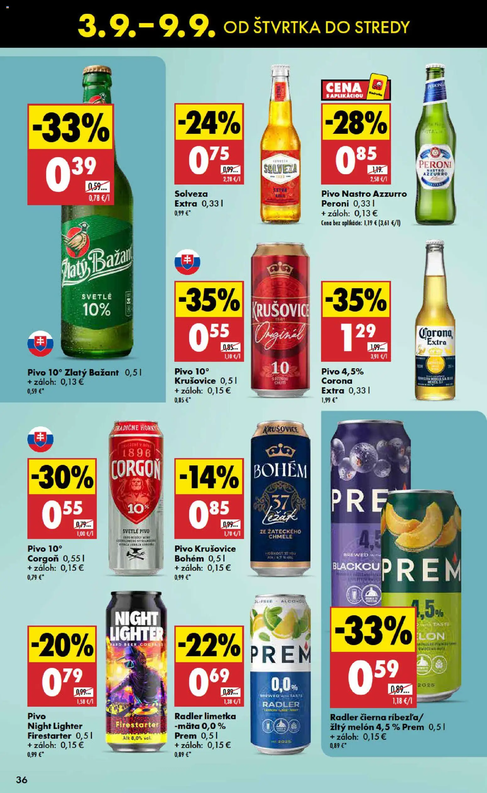 Nové Biedronka akcie – leták je platný od 03.09.2026 | Strana: 36 | Produkty: Krušovice, Corona Extra, Corgoň, Melón