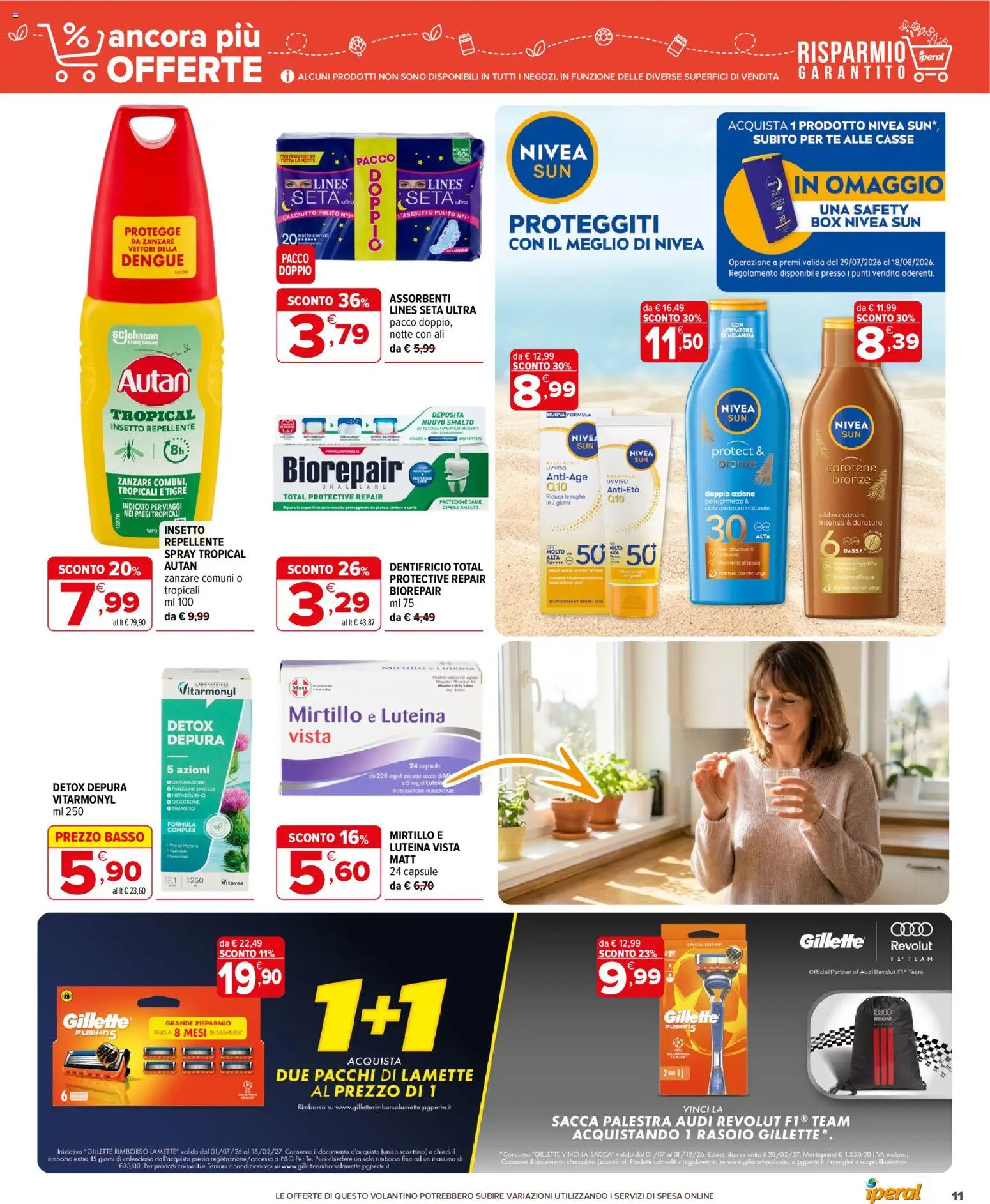 Volantino Iperal del 29/07/2026 | Pagina: 11 | Prodotti: Rasoio, Dentifricio, Tè, Integratore alimentare