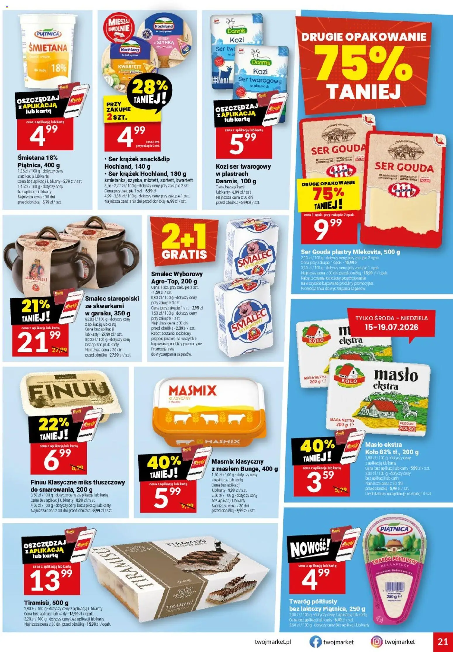 Twój Market gazetka od 15.07.2026 | Strona: 21 | Produkty: Karta, Bez laktozy, Szynka, Twaróg