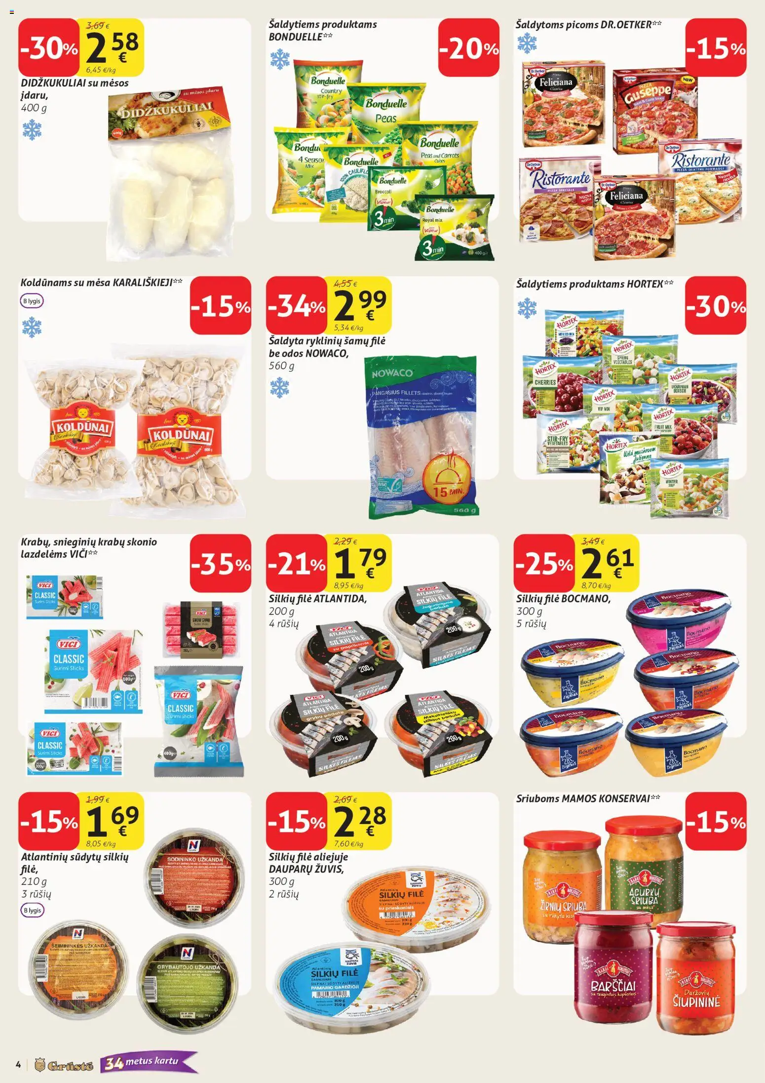 GRUSTE akcijos nuo 2026.08.11 | Puslapis: 4 | Prekių: Silkių filė, Konservai, Surimi