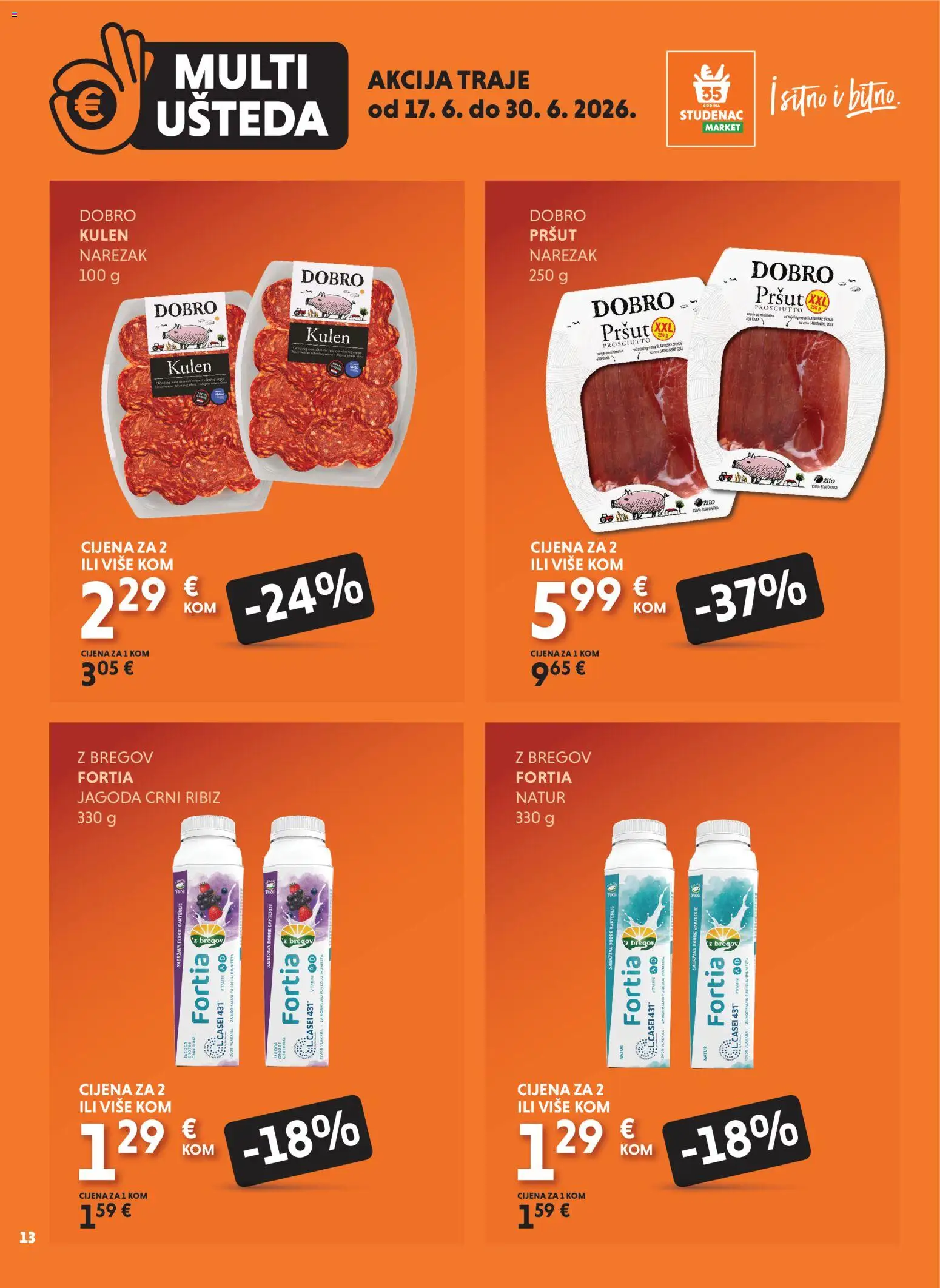 Studenac katalog | vrijedi od 17.06.2026 | Stranica: 13 | Proizvodi: Pršut, Narezak, Kulen