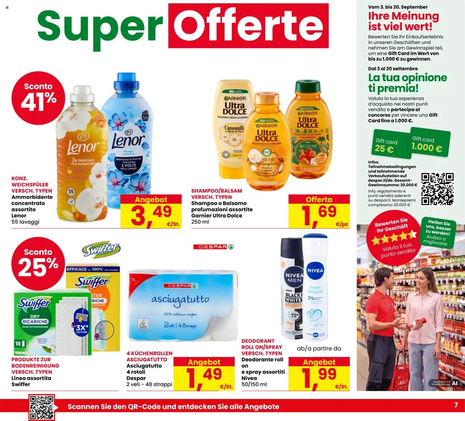Volantino Despar del 03/09/2026 | Pagina: 7 | Prodotti: Shampoo, Ammorbidente, Panni, Profumo