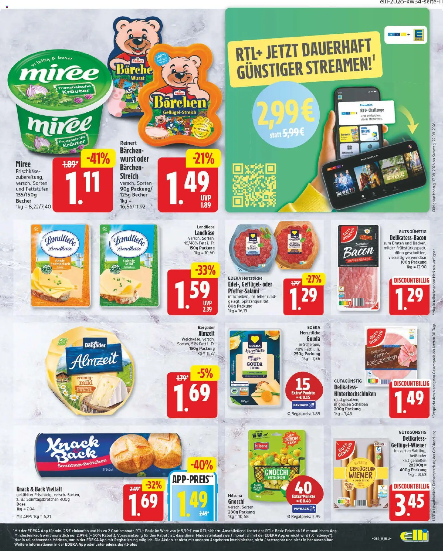 Elli Markt Prospekt Delbrück – gültig ab 17.08.2026 | Seite: 11 | Produkte: Gnocchi, Gouda, Salami, Frischkase